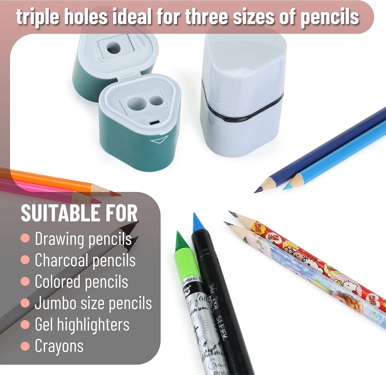 Mr. Pen- Pencil Sharpener for Colored Pencils, 3 Pack, 3 Hole, Pencil Sharpener Manual, Art, Jumbo, Artist, Colored Pencil Sharpener