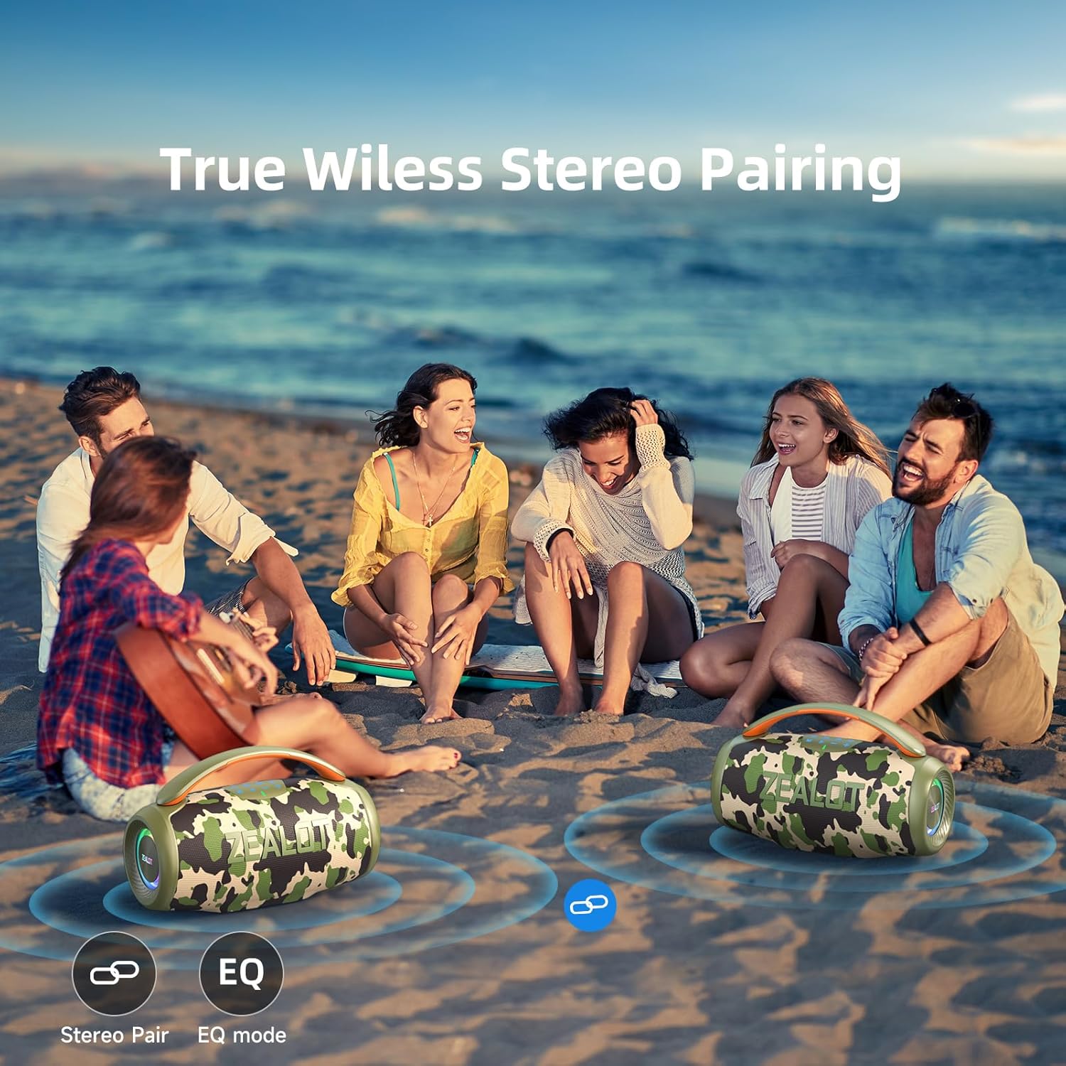 ZEALOT P11 Bluetooth Speaker, 80W Peak Wireless Stereo, Ultra Lightweight Portable Design and IPX6 Waterproof, Customize EQ for Outdoor/Camping/Beach/Travel (camo)