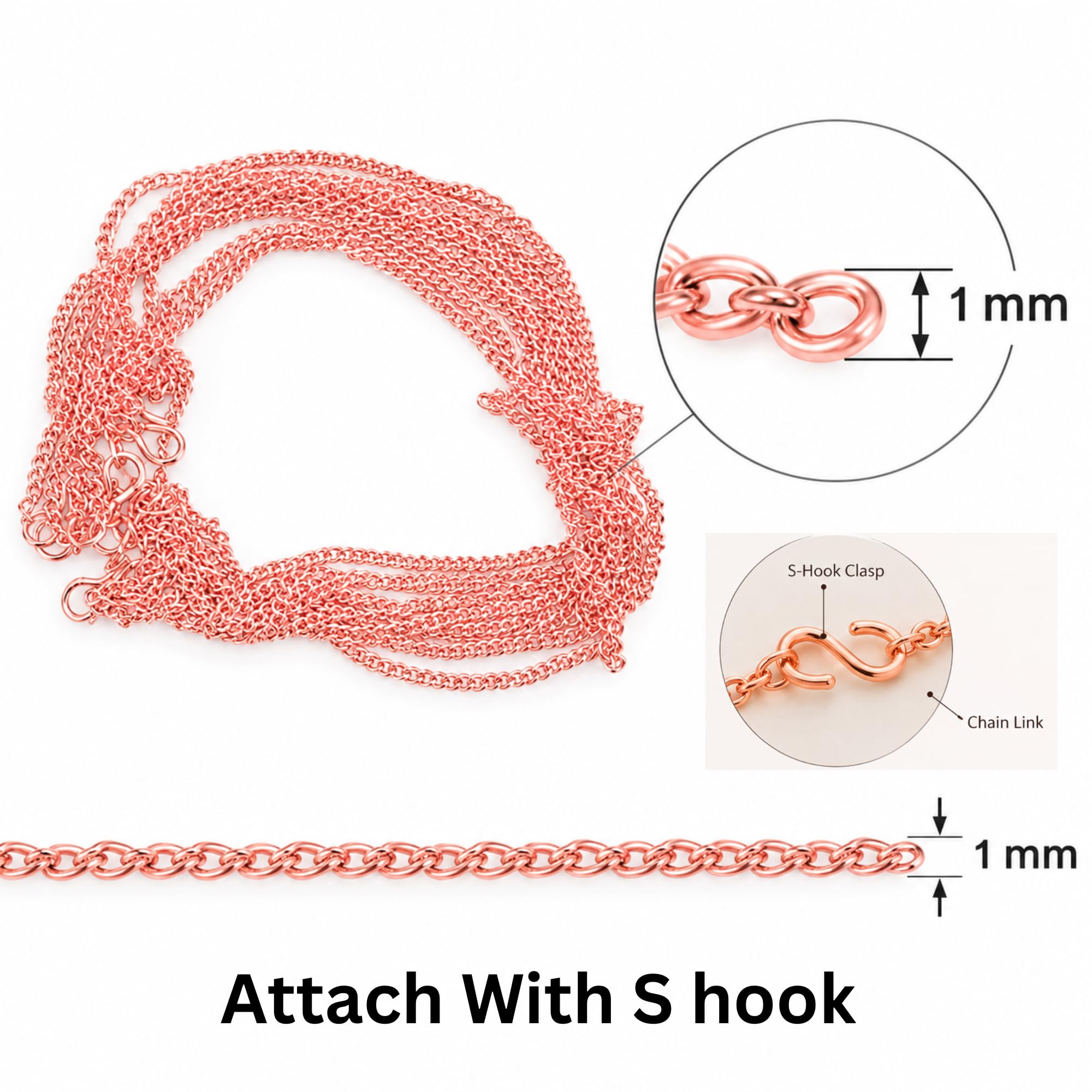 5 Meter Rose Gold Jewellery Making Chain with S Hook Clasp for
