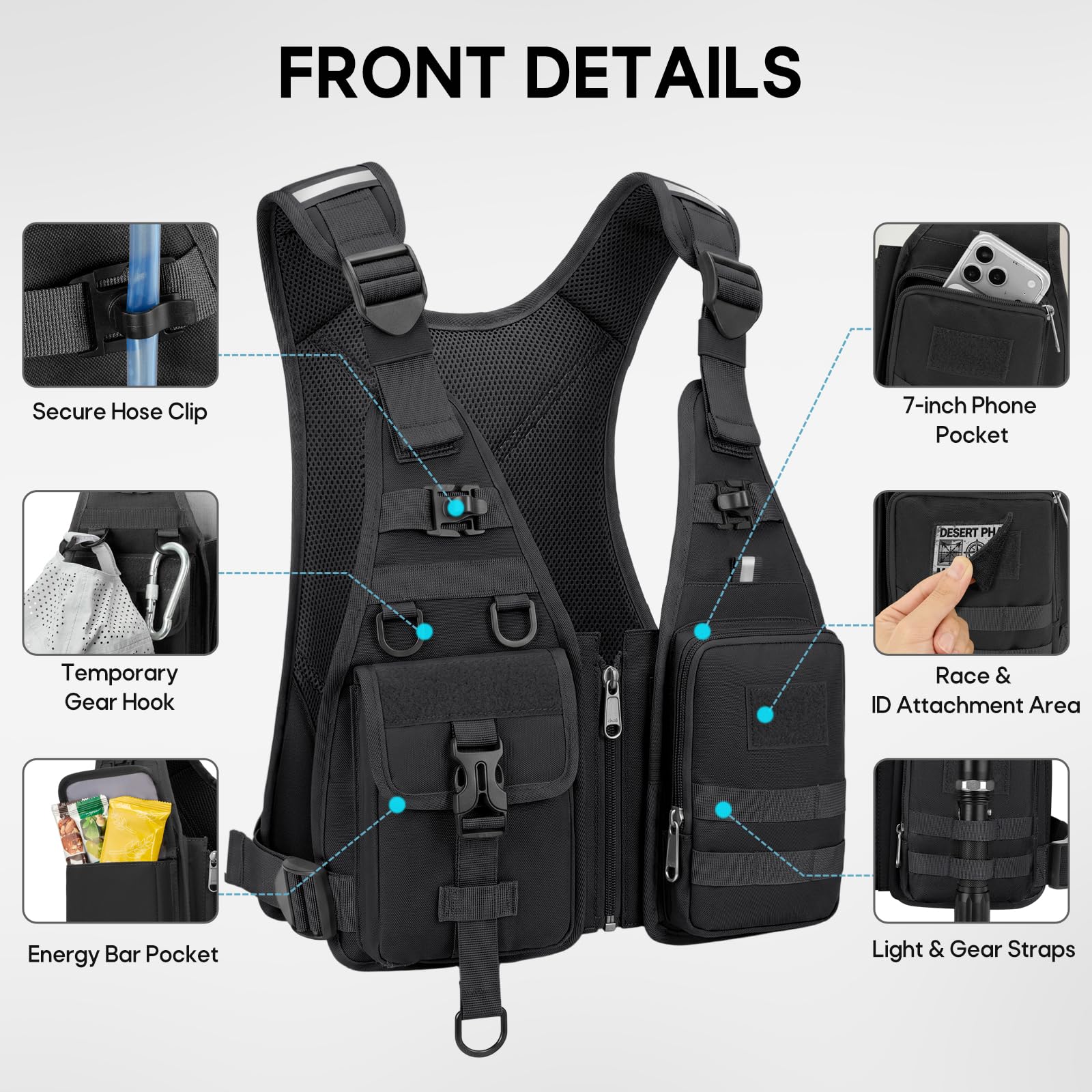 RAINSMORE Laufweste Damen Herren, Trinkweste Laufen mit 2L Trinkblase | Leichtes Atmungsaktives Mesh | Große Handytasche | Reflektoren | Verstellbare Passform Für Trailrunning, Marathon & Radfahren