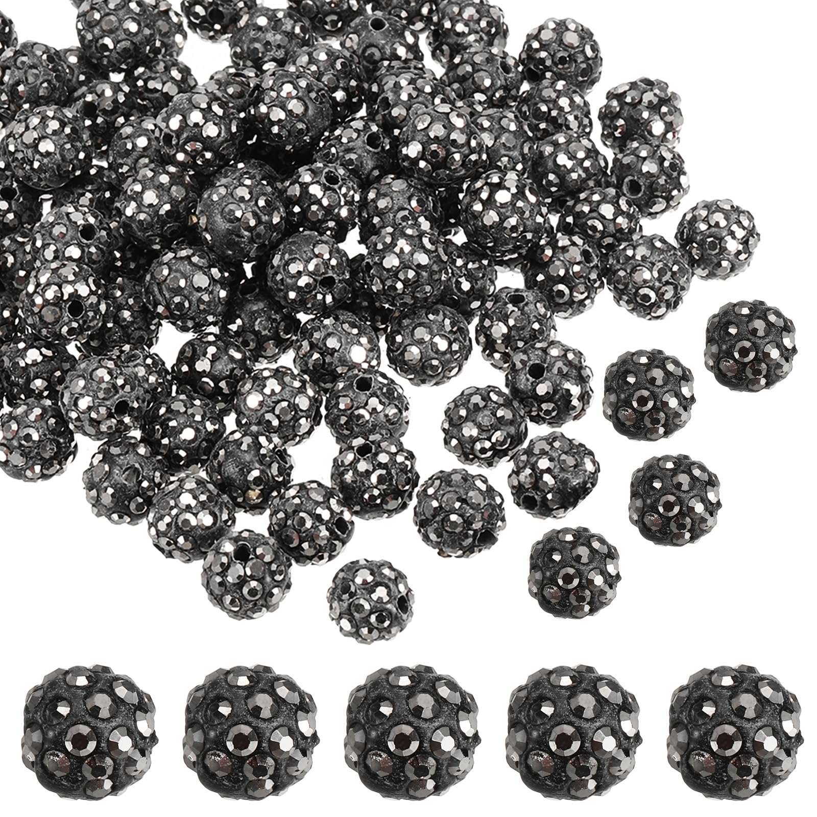PATIKIL 10mm Rhinestone Clay Beads for Jewelry Making 60 Pack Round Ball Polymer Clay Crystal Charm Beads for Craft Decor Necklace Chain Bracelets DIY Dark Black