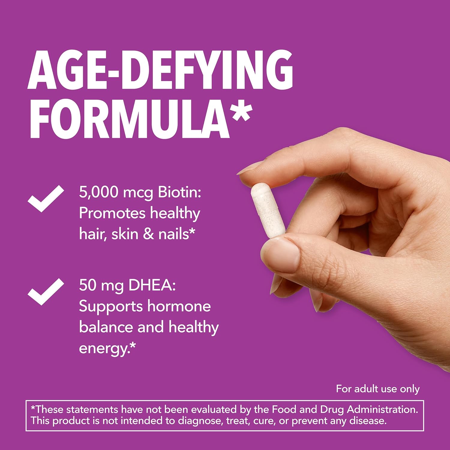 DHEA Supplement for Women with Biotin 5000mcg - DHEA 50mg and Biotin Supplement for Hormone Balance and Hair, Skin, Nail Support - 60 Count - Vegan, Non-GMO, Gluten-Free - 2 Month Supply - Image 5