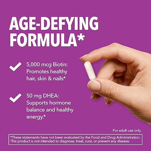 Miniatura 5 de Suplemento DHEA para mujeres con biotina 5000mcg - DHEA 50mg y suplemento de biotina para equilibrio hormonal y cabello, piel, soporte de uñas, 60