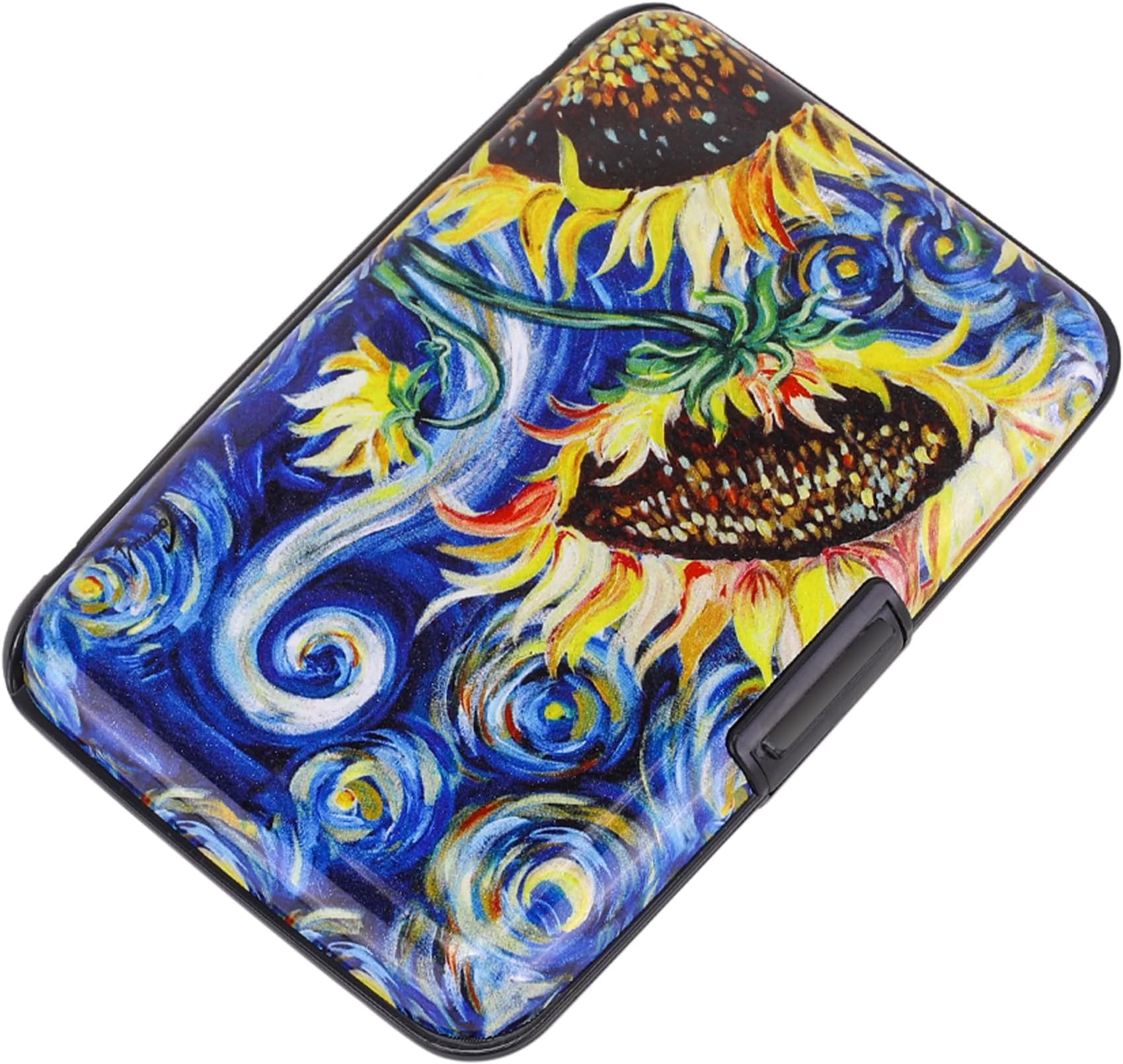 Mini RFID Aluminum Wallet Credit Cards Holder Business Card Case Metal ID Case for Men Women (Sun flower)