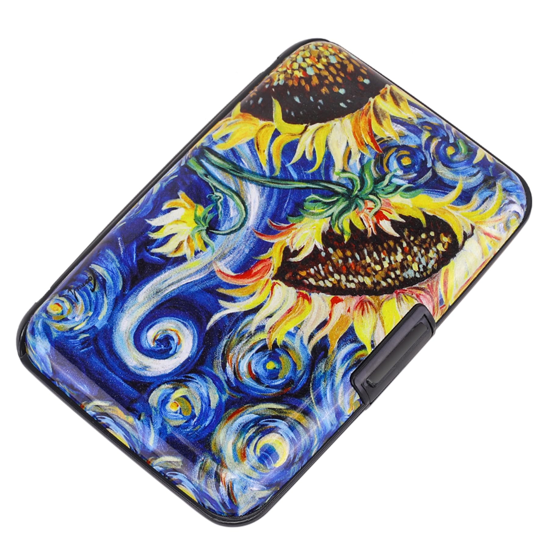 Mini RFID Aluminum Wallet Credit Cards Holder Business Card Case Metal ID Case for Men Women (Sun flower)