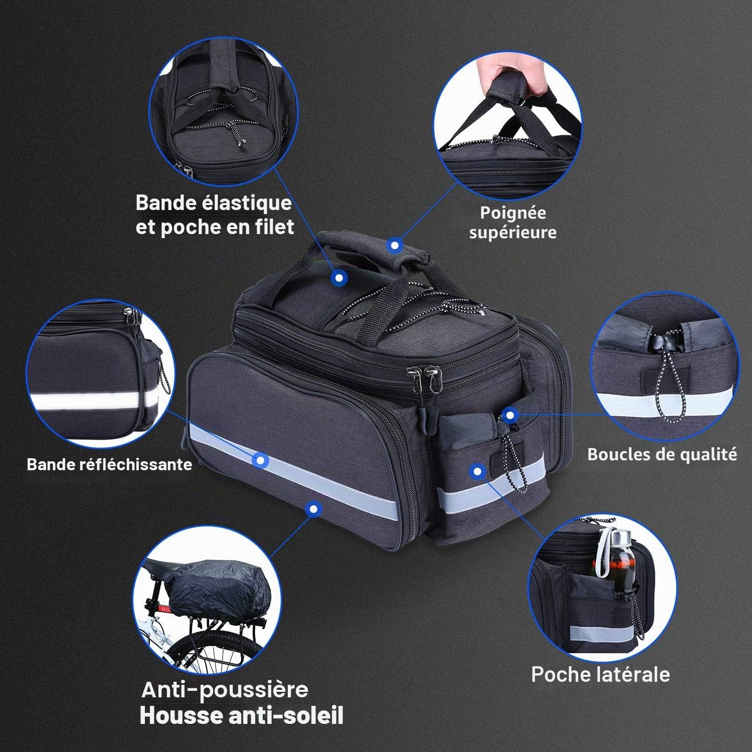 Wildken Sac de Transport de Bagages pour Vélo, étanche, Sac de Rangement Arrière, pour Le Cyclisme, Le VTT, Le Sport, Les Voyages, avec Housse de Pluie (Noir)