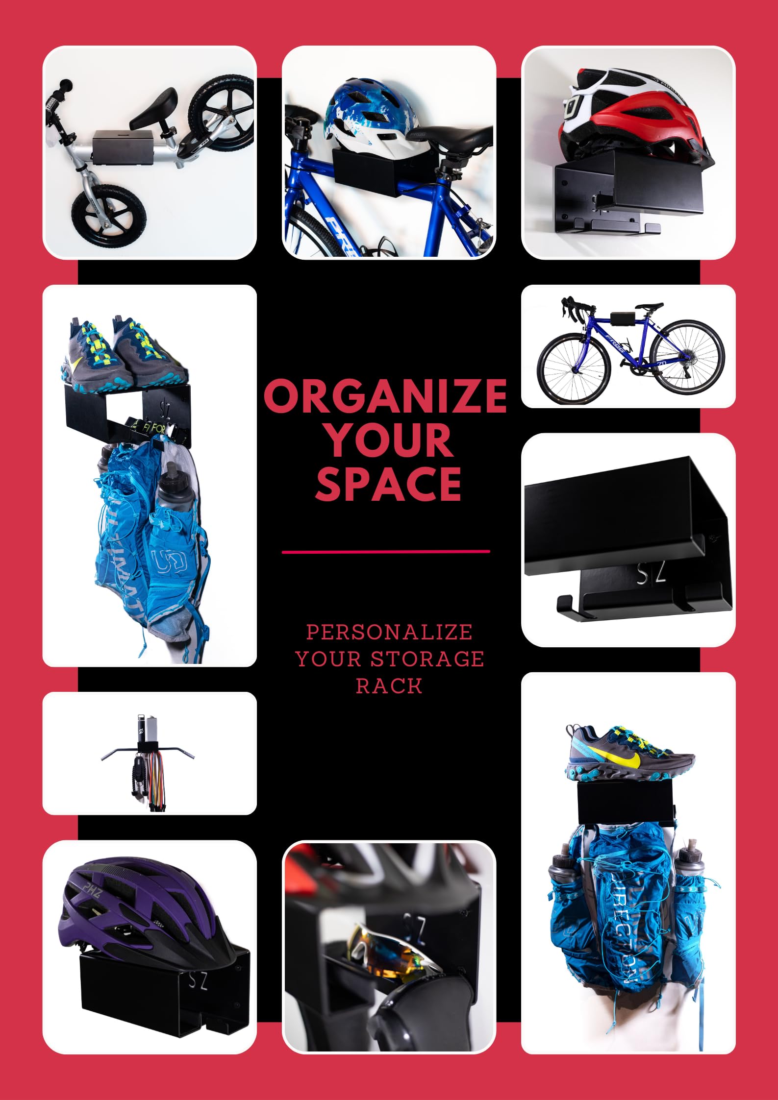 Soporte de pared para bicicleta para niños, soporte para bicicleta, ganchos para garaje, organización de garaje, portabicicletas, garaje, almacenamiento de gimnasio, almacenamiento de bicicletas,