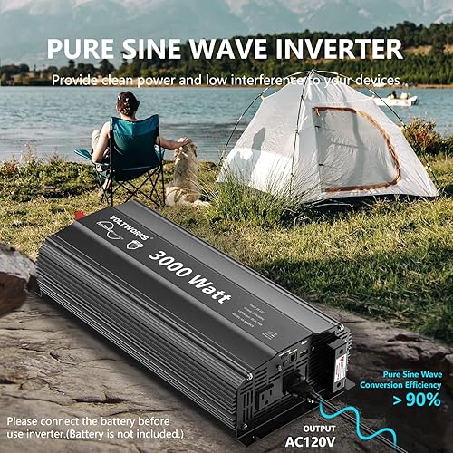 Miniatura 6 de VOLTWORKS - Inversor de onda sinusoidal pura de 3000 W, 12 V CC a 120 V CA para el hogar, caravana, camión, inversor de energía solar fuera de la