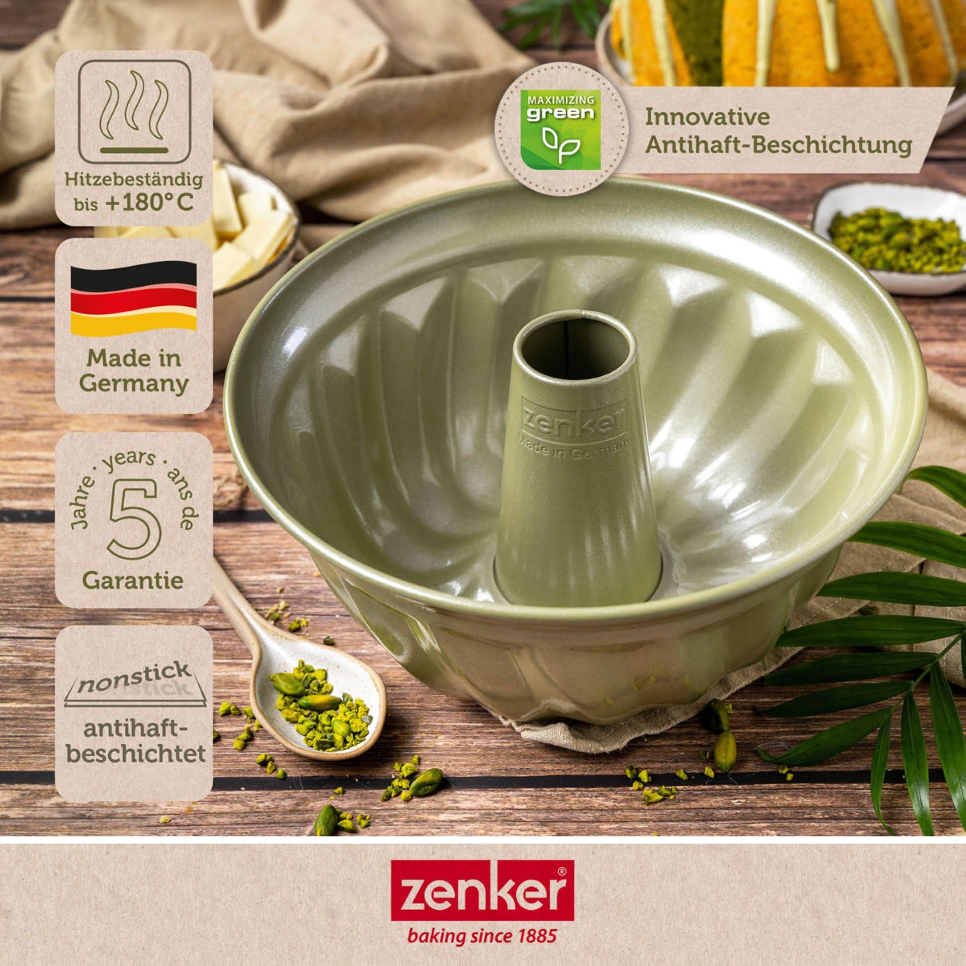 Zenker Guglhupf Backform – Hochwertige und stabile Backform in grün für leckeren Gugelhupf – Gugelhupfform mit veganer Antihaftbeschichtung