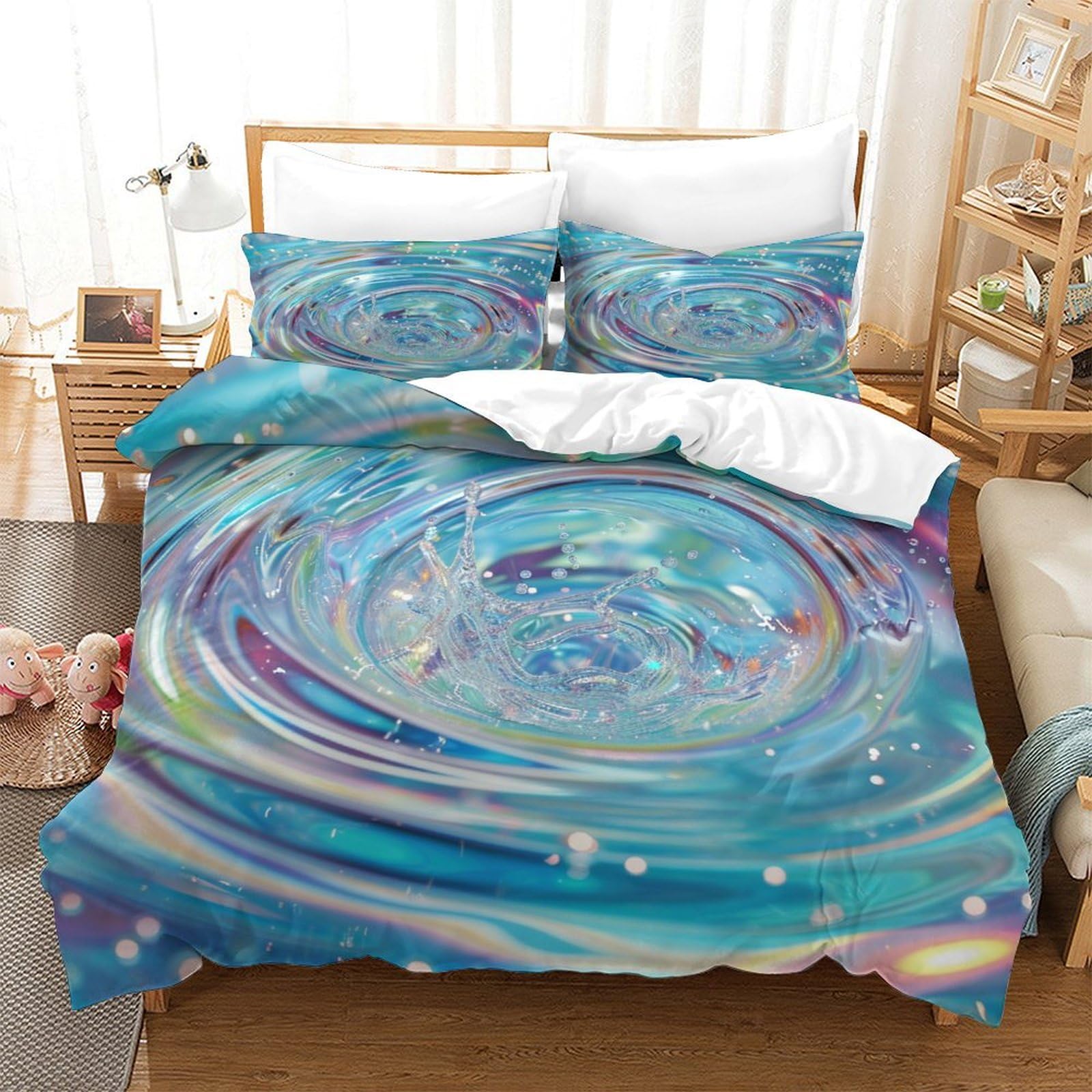 P1s9u7w5y Water Ripple-6 Mystic Galaxy 3D Printed Swirl 3Pcs Microfiber Duvet Cover Set Celestial 3D Bedding Set King（220X240cm）