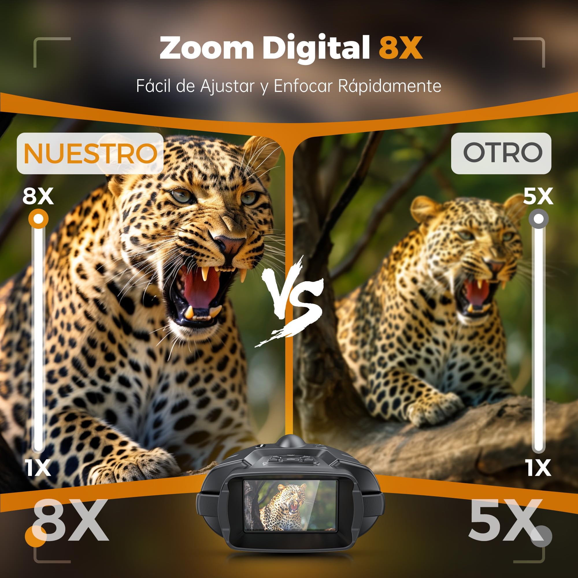 TKWSER Dispositivo de visión Nocturna, 4K, Zoom Digital 8X con Infrarrojos, visión Nocturna, 5000 mAh, Recargable, Distancia Visual de 600 m, Pantalla TFT UHD de 3 Pulgadas, IP65, Resistente al Agua,