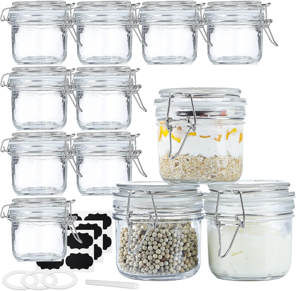 7 oz Glass Jars with Airtight Lid, 12Pk Small Mason Jars for Storage & Gift | Thick Glass, Airtight Seal, Wide Mouth, Ideal for DIY Gift, Spices & Pantry Storage, Includes Labels & Extra Gaskets