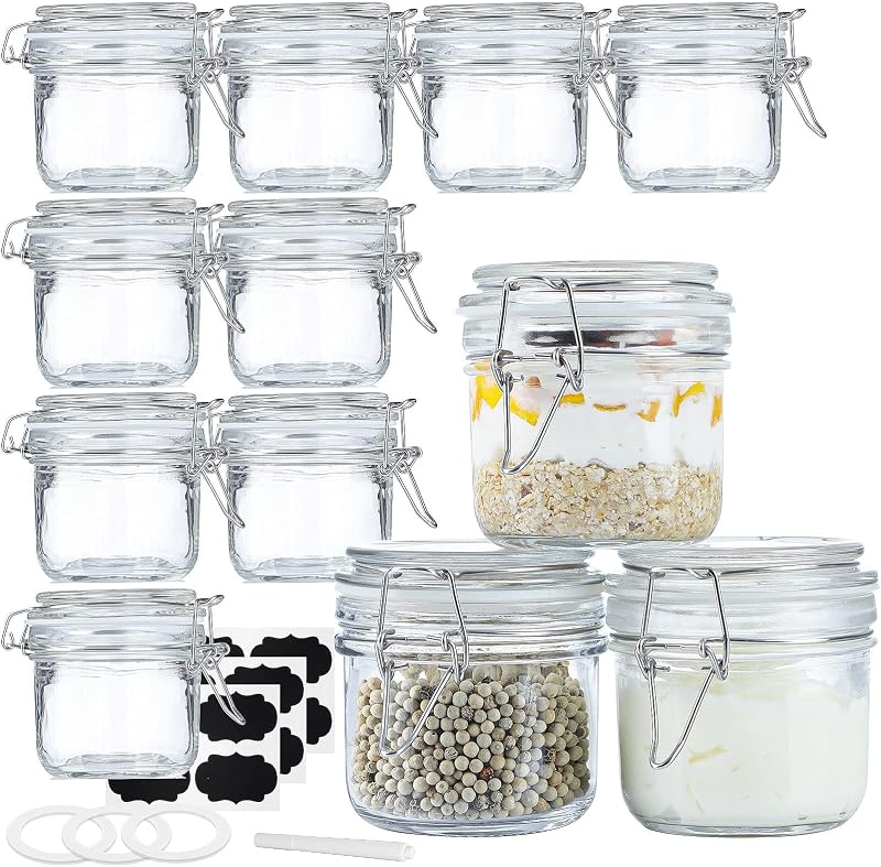 7 oz Glass Jars with Airtight Lid, 12Pk Small Mason Jars for Storage & Gift | Thick Glass, Airtight Seal, Wide Mouth, Ideal for DIY Gift, Spices & Pantry Storage, Includes Labels & Extra Gaskets