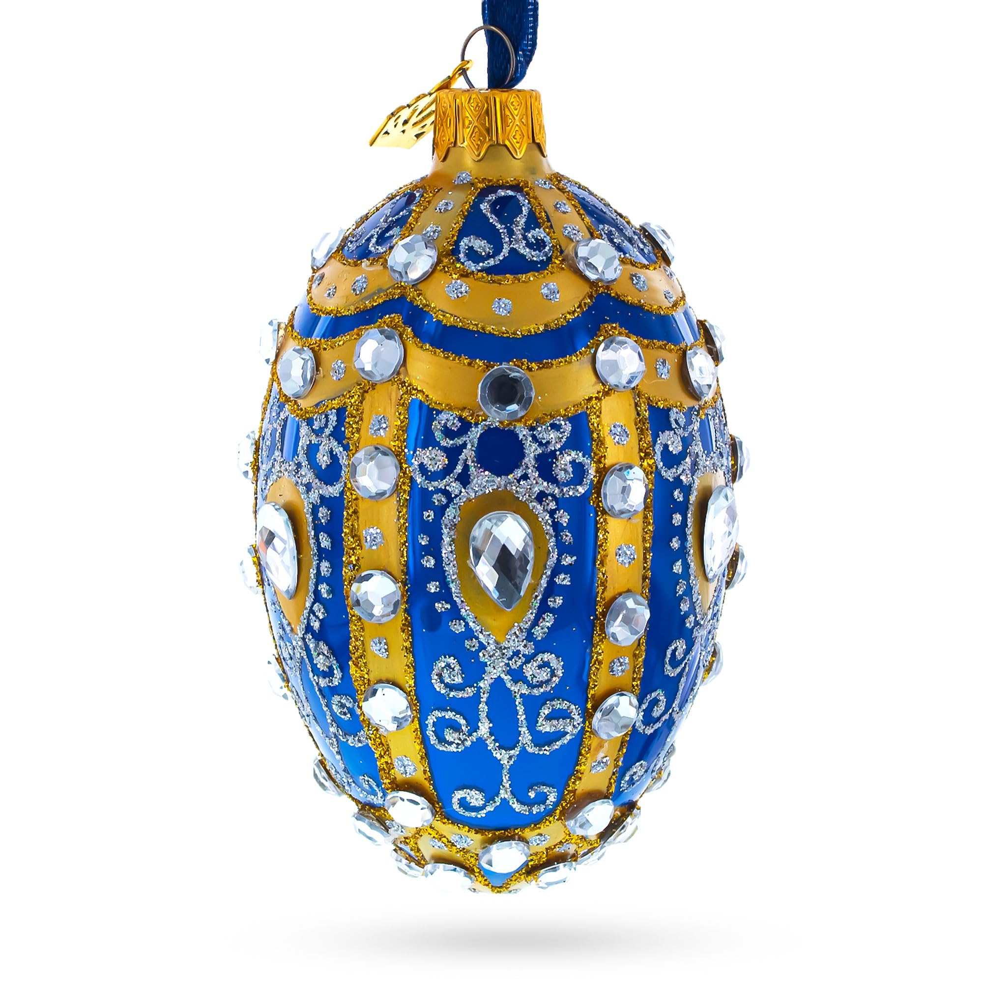 Œuf en verre blanc artistique bleu BestPysanky fait main objet de collection