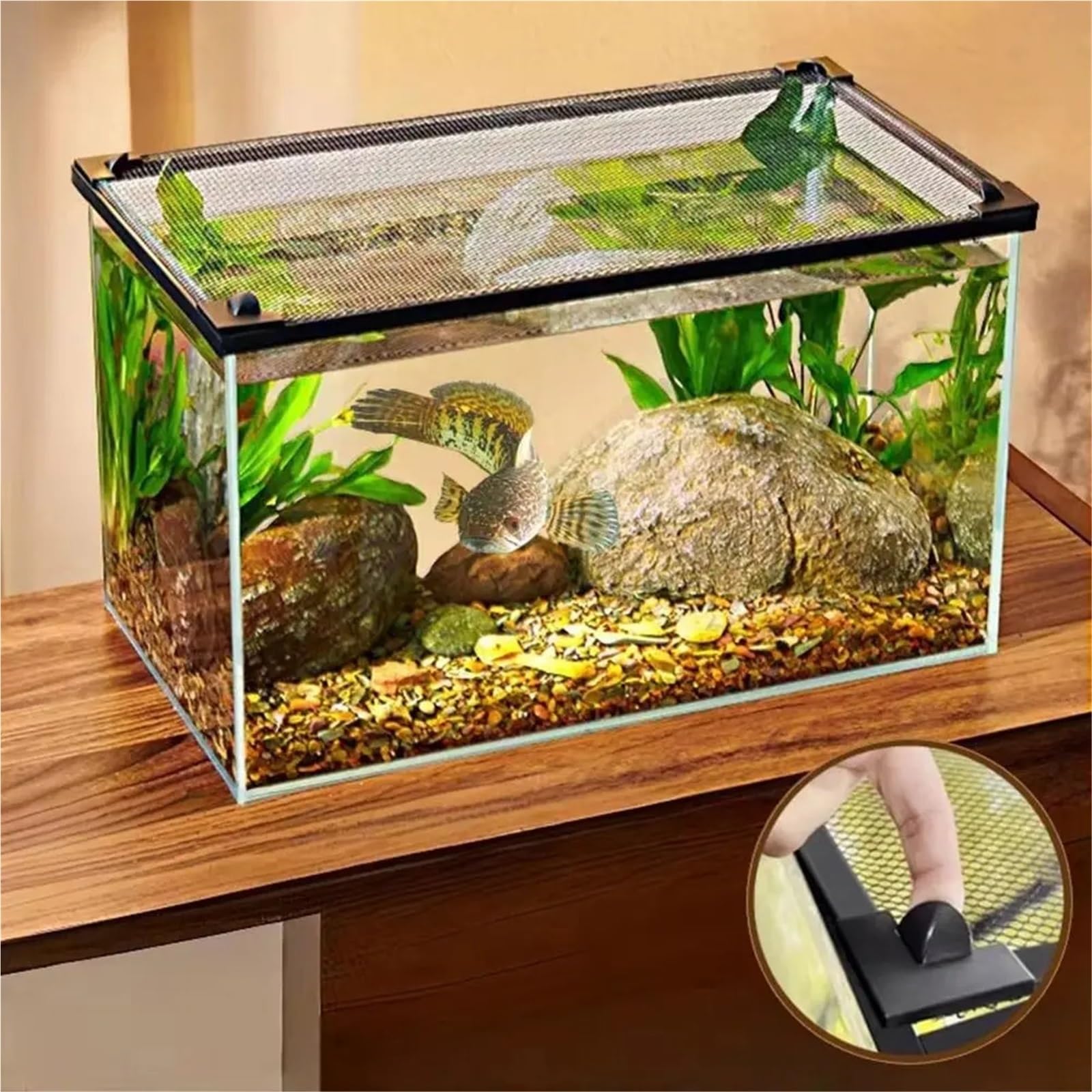 Tapa De Tanque Peces Magnética Resistente, Red Tortuga Malla Fácil Instalación DIY