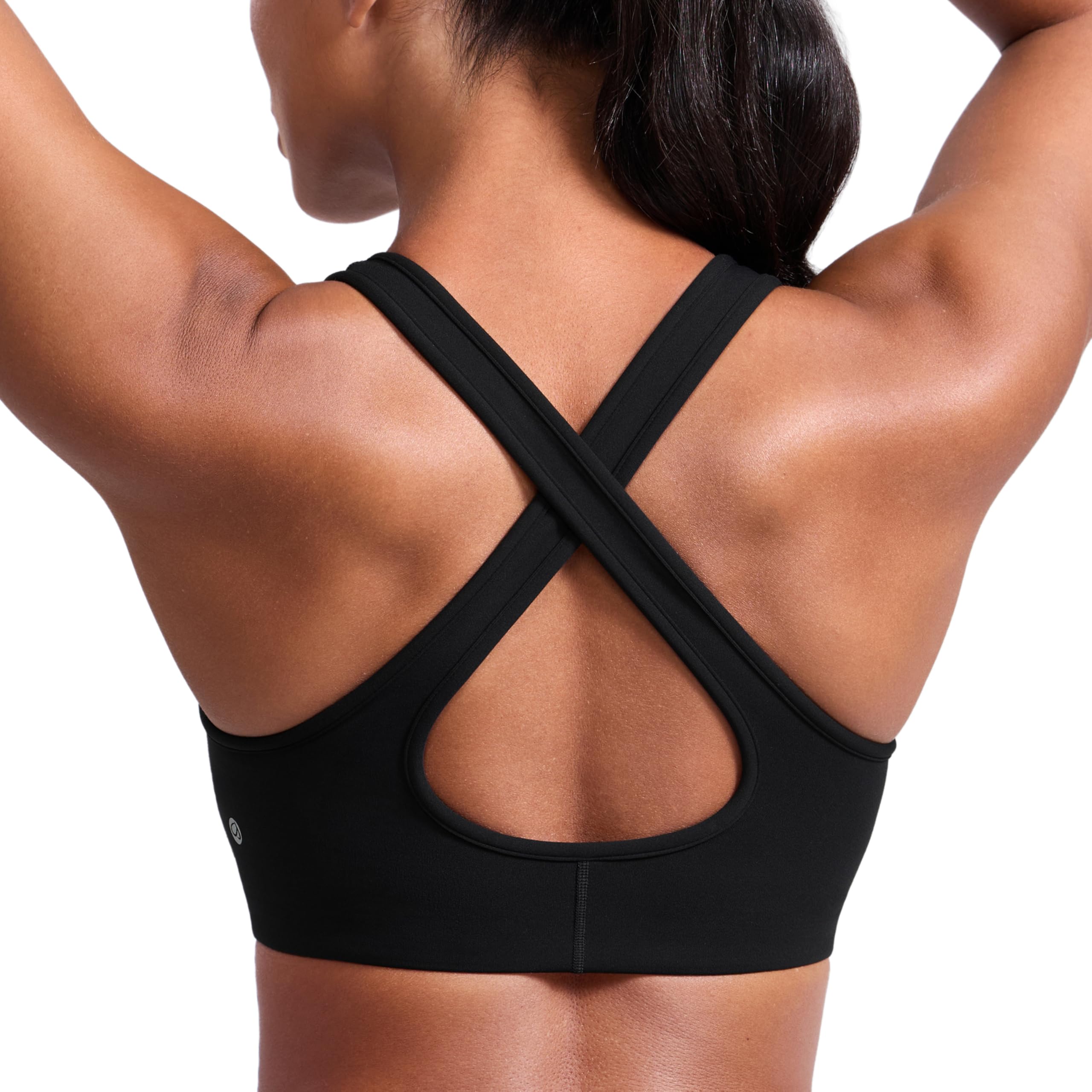 CRZ YOGA Butterlift Deep V Neck Sports Bras for Women - Padded Gym Wide Straps Cut-Out Cross Back