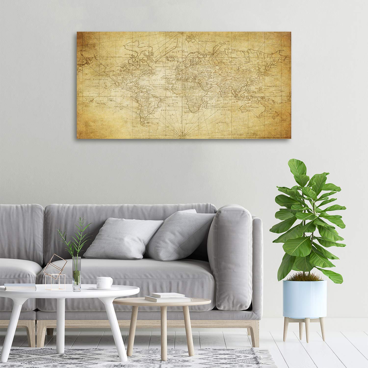 Tulup Acrylic Glass 100x50cm Mural Art Image Verre Plastique Déco Mural Acrylic Glass Picture Beige - Antiguo mapa Del Mundo