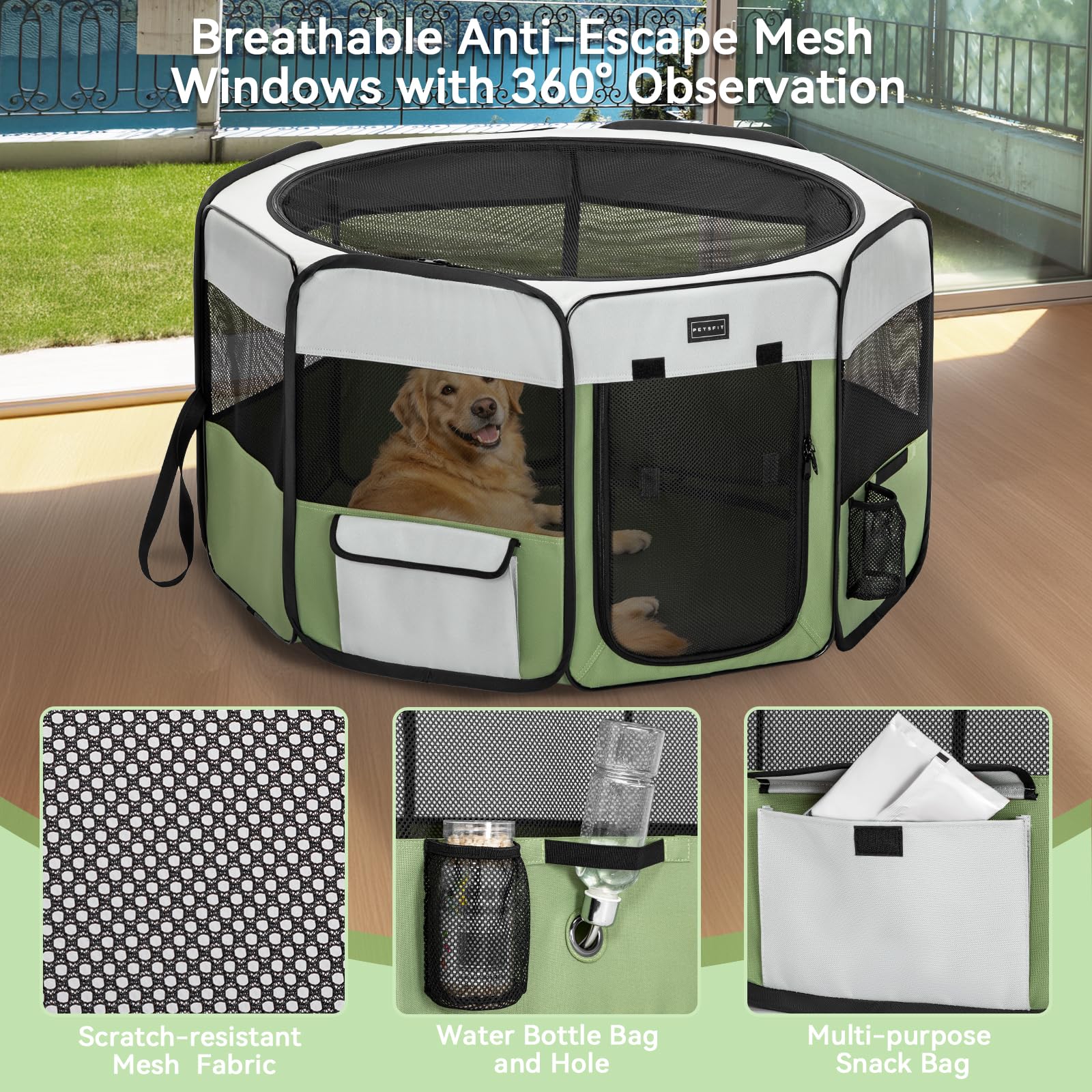 Petsfit Portátil Parque para Perros,Parque Perros para Perros Conejos Gatos,Impermeable Parque de Juego de Tela Oxford,Diseño Pop-Up