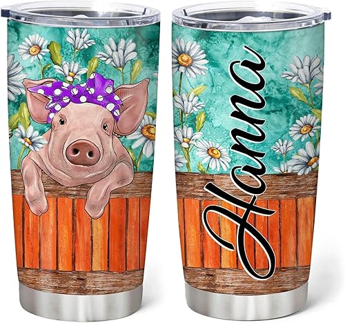 Miniatura 7 de Hyturtle Regalos personalizados para los amantes de los cerdos, vaso de acero inoxidable con nombre grabado de cerdos, 20 onzas con tapa, idea de