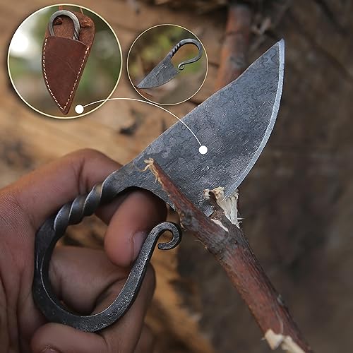 Miniatura 5 de HUNTING HUNTS Cuchillo de bolsillo celta forjado a mano - Hoja fija endurecida - Cuchillo oculto para el cuello para mujeres autodefensa - Funda de