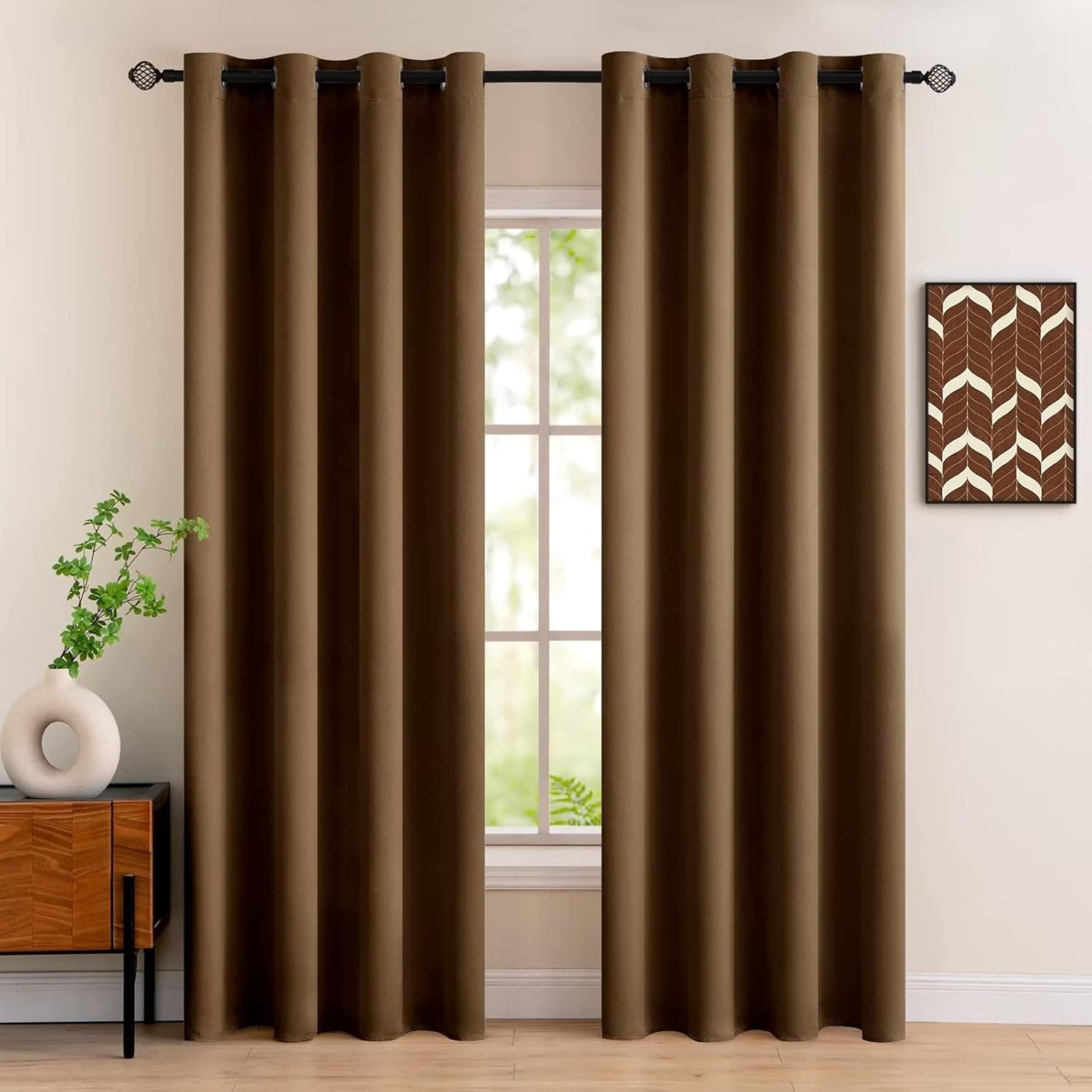 Kiara Creations 2 Piece Opaque Solid Room Darkening Thermal Insulated Blackout Curtains for Window 5 Feet, Coffee