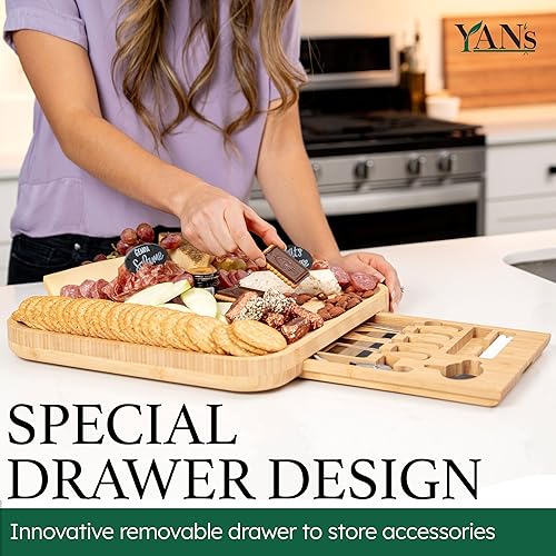 Miniatura 9 de YAN's Juego de tablas de queso de bambú para charcutería, juego de tablas de charcutería extragrande, bandeja de charcutería, regalos únicos para