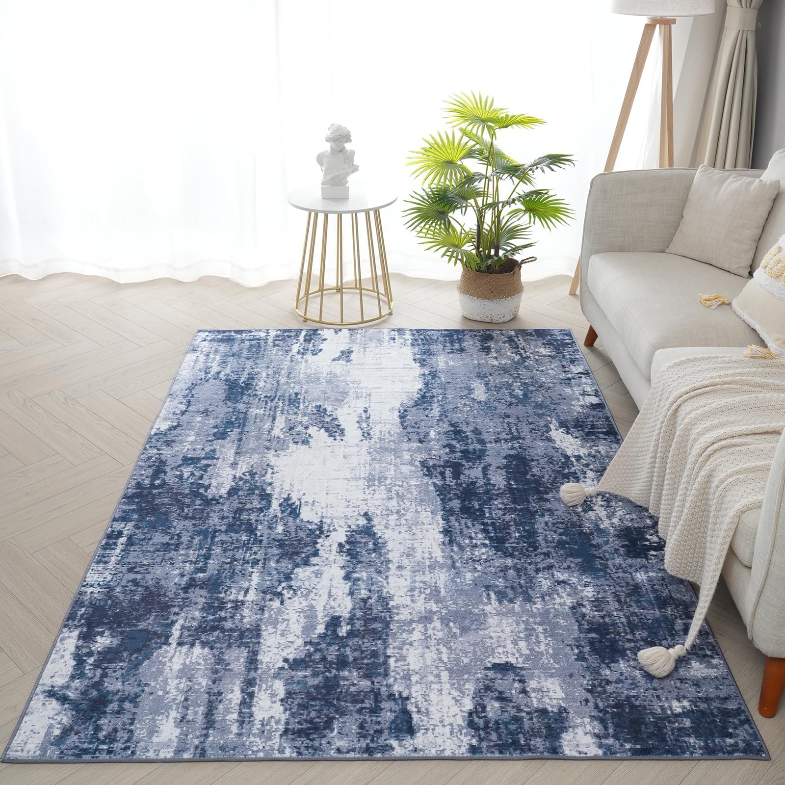 Xfrog Abstract Area Rug Extra Large Washable Rug Modern Soft Short Pile Area Rugs Non-Slip Non Shedding Navy Grey Carpet for Living Room Dining Bedroom Office 160x230CMOEKO-TEX STANDARD 100