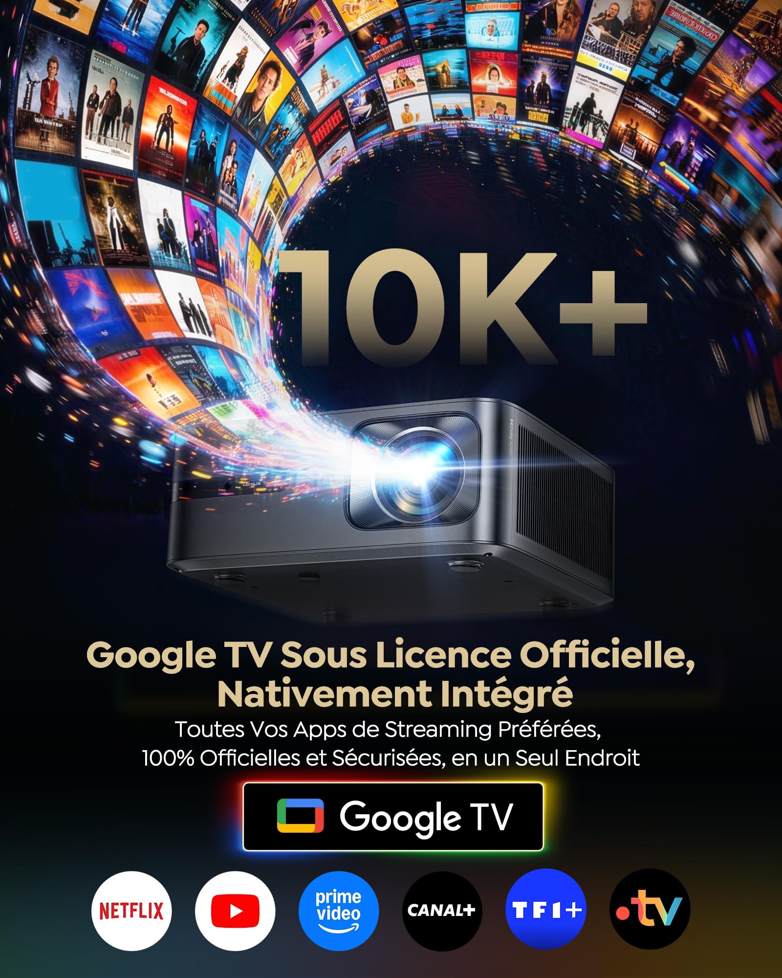 Vidéoprojecteur 4K MEMC【2200 ANSI/Google TV 14.0/Dolby 40W】 Auto Focus/Keystone WiMiUS Vidéoprojecteur de Jour 4K, Contrôle Vocal, HDR10,Rétroprojecteur WiFi Bluetooth 1080P Zoom Home Cinéma HDMI 2.1 - 2