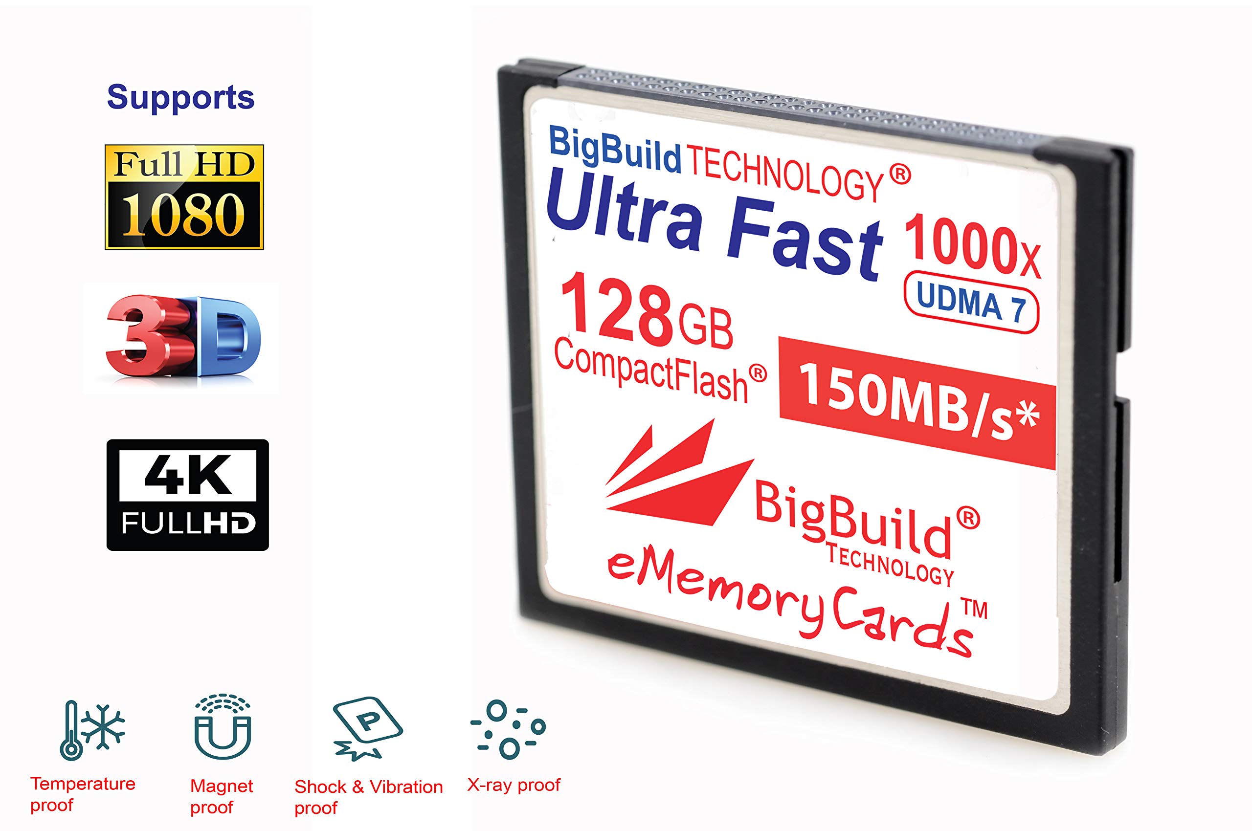 eMemoryCards 128GB Ultra Fast 150MB/s CompactFlash Speicherkarte kompatibel mit Canon 10D/20D/30D/40D/50D/1D/1Ds/5Ds/7D Mark I/II/III/IV, Nikon D, Olympus E, Sony Alpha, Leica S Kameras