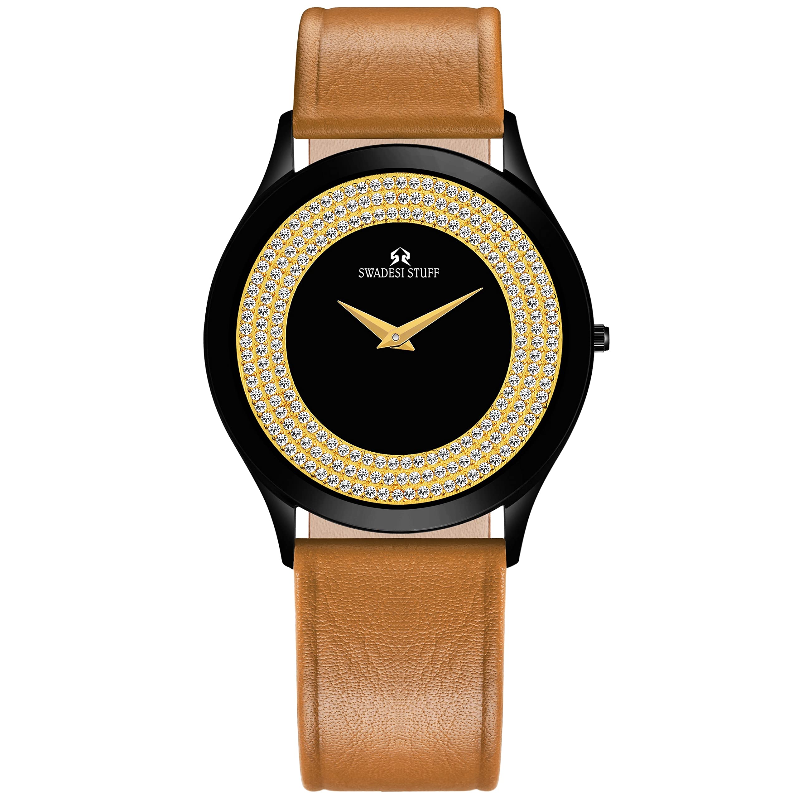 SWADESI STUFF Crystalline Charm Diamond Studded Green Dial Premium & Luxurious Leather Strap Analog Watch for Men (B0BX9X7S8B) Amazon Price History, Amazon Price Tracker