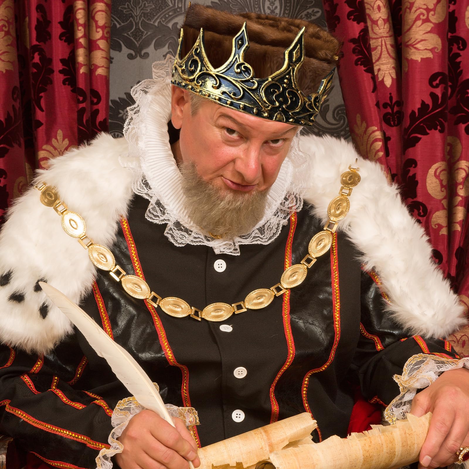 Krone Mittelalter König, Königskrone, Kostümzubehör für Erwachsene, Größenverstellbar, Kaiser, Adeliger, Herzog, Karneval, Kostüm, Mottoparty, Geburtstag, Theater, Verkleidung (Kupfer)