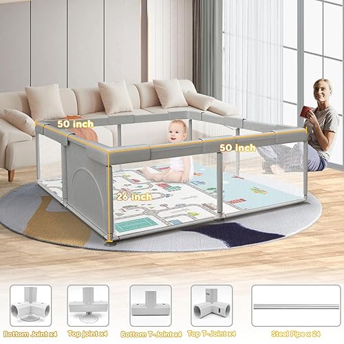 Miniatura 7 de Corralito para bebés con tapete pequeño corralito para bebés y niños pequeños, 50 x 50 pulgadas, juego de muebles de guardería