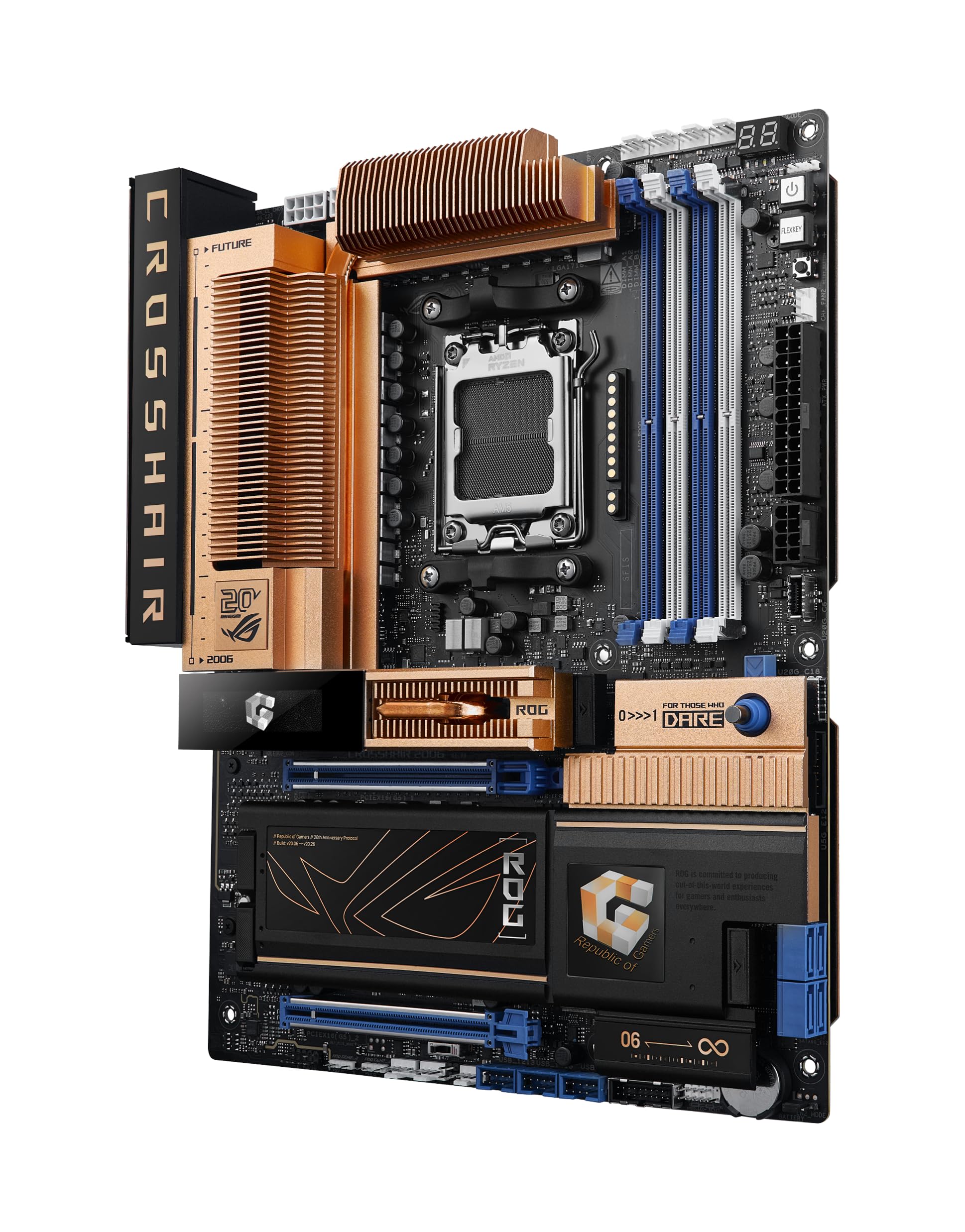 ASUS ROG Crosshair 2006, AMD AM5 X870E ATX, hołd dla pierwszej płyty głównej ROG, 20 + 2 stopnie zasilania, DDR5, 5 gniazd M.2, Wi-Fi 7, Ethernet Realtek 10 GB, wyświetlacz OLED, ASUS AI Advisor | AMD AM5, 20+2+2, DDR5, 2-calowy wyświetlacz OLED, 5 gniazd