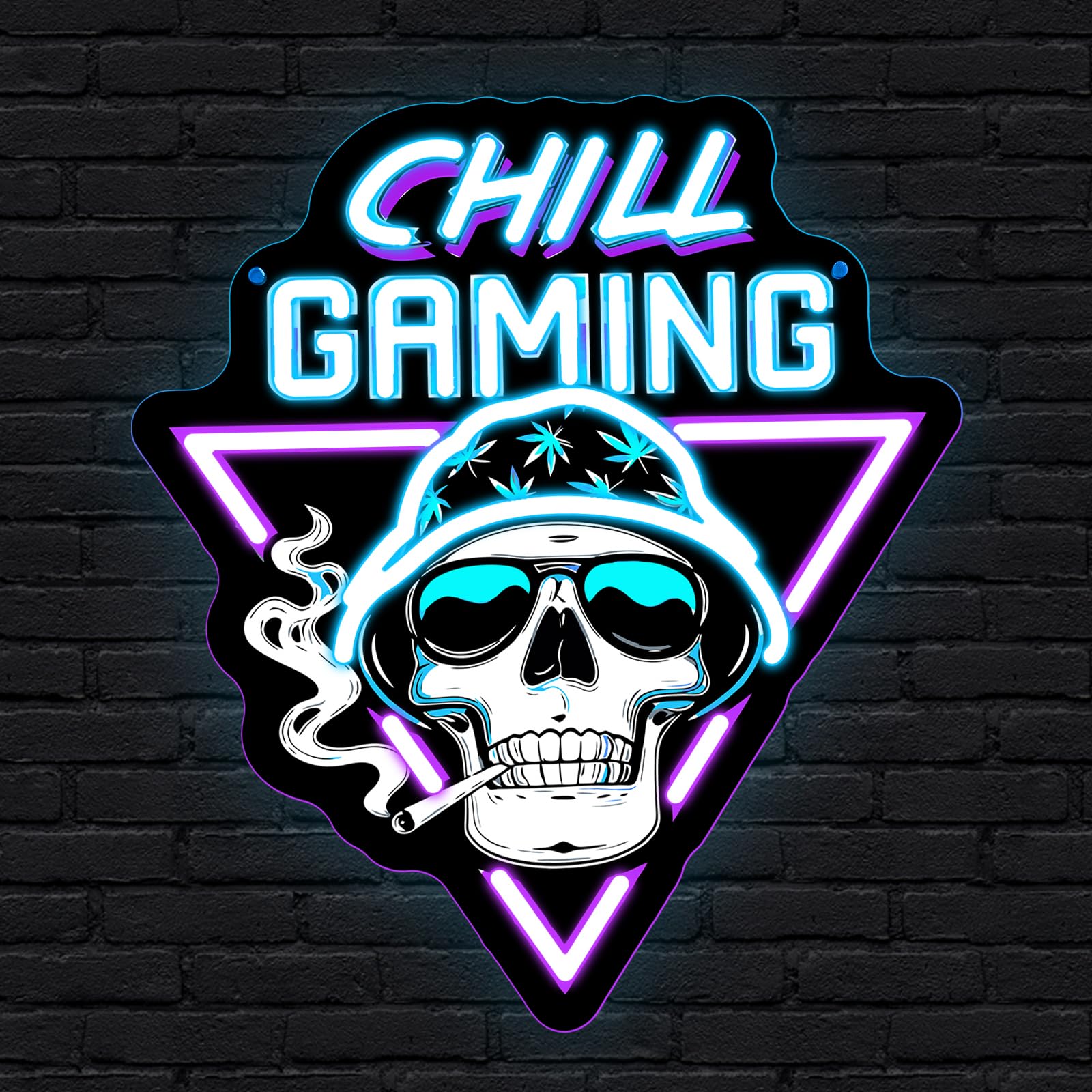 Chill Gaming Neon Sign for Bedroom Man Cave Game Room Game Zone Club Party,Skull UV LED Lights for Wall Decoration,Cool Neon Light Adjustable Wall Art Decor Gift for Gamer USB Powered（13.8"*12.2"）