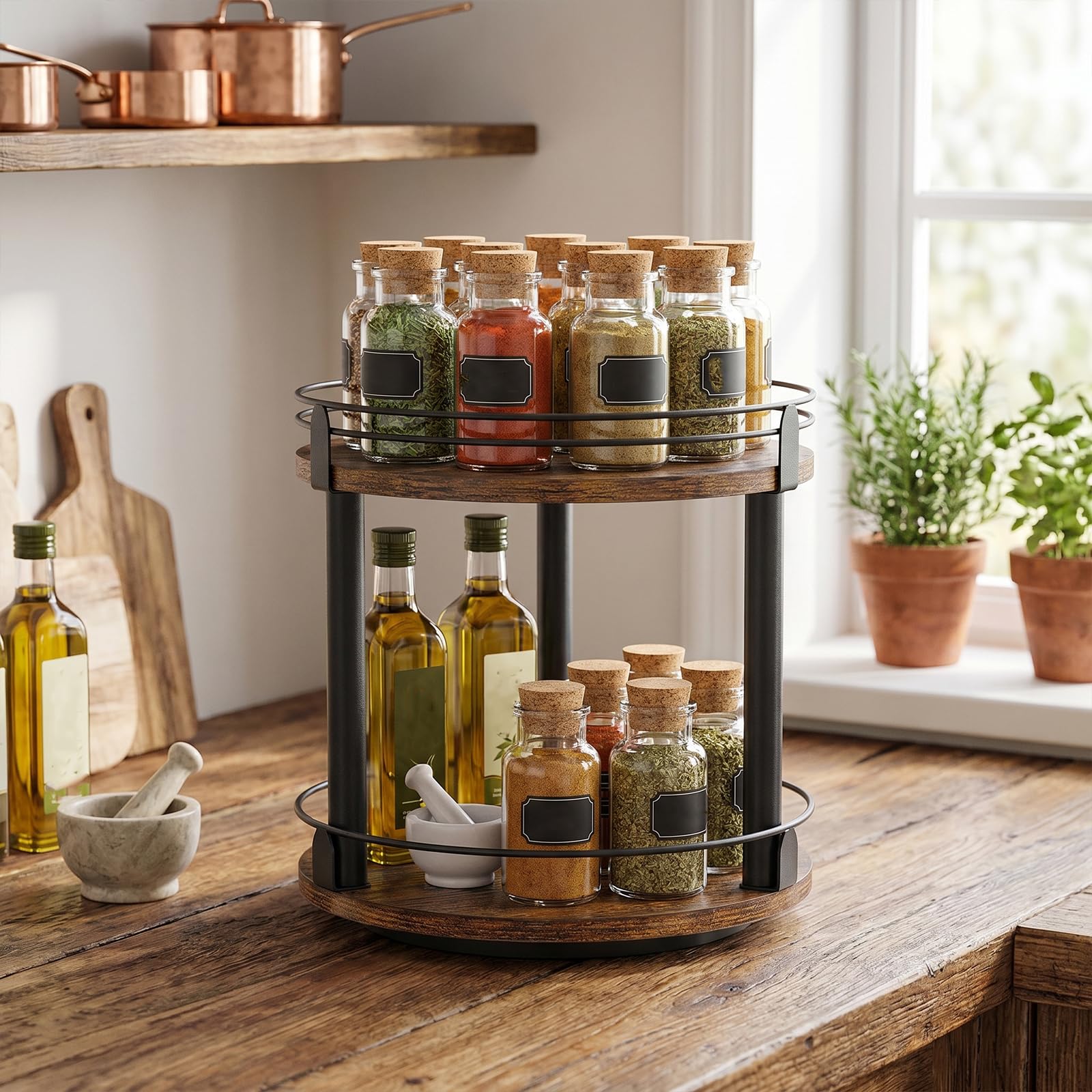 Plateau tournant en bois Lazy Susan pour dessus de table pour garde-manger, salle de bain, vanité, décoration d'intérieur