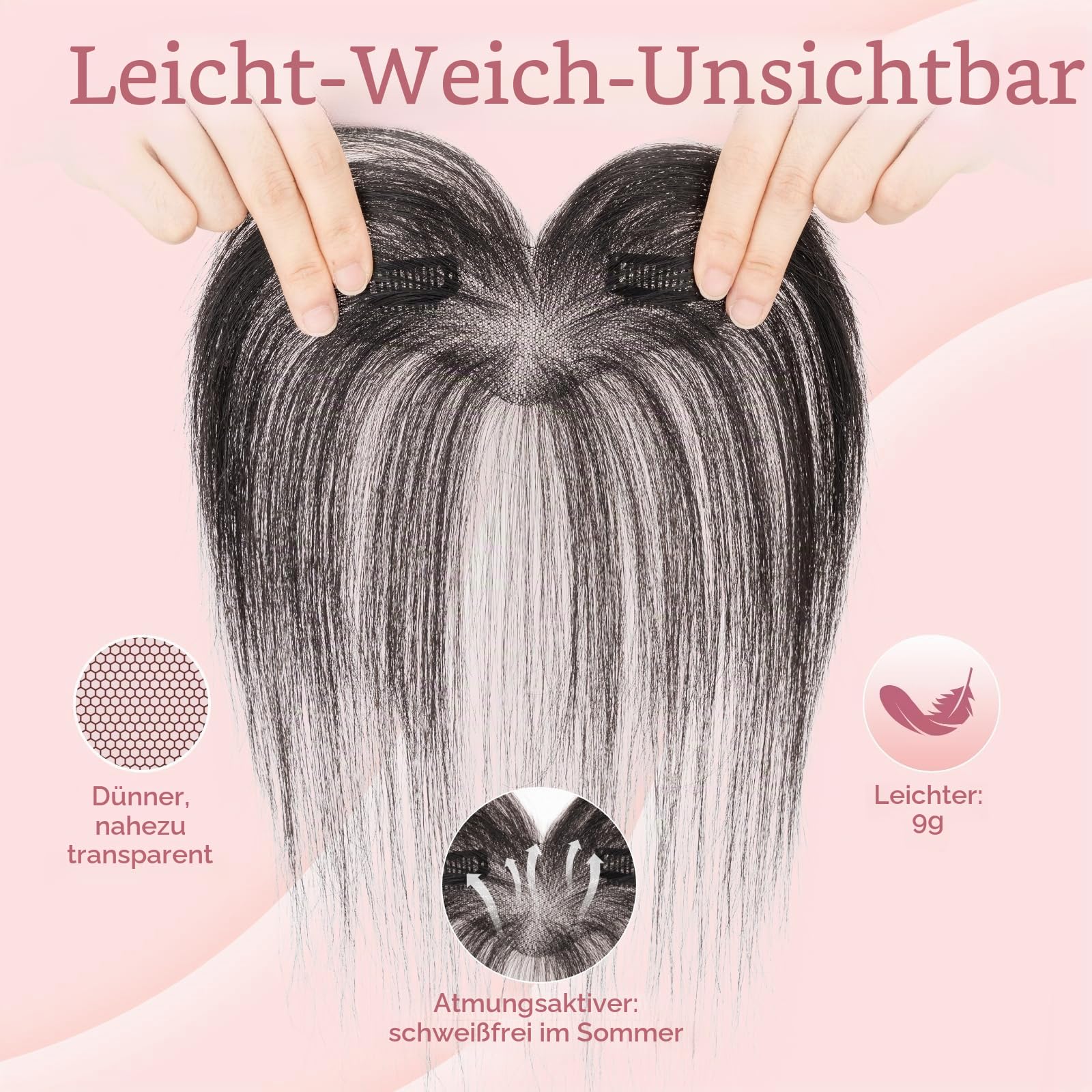 Pony Haarteil Echthaar mit 2 Clips in Extensions 100% Remy Haar Topper Handgebundene Basis Haarverlängerungen Fringe Natürlich für Damen Naturschwarz #1B