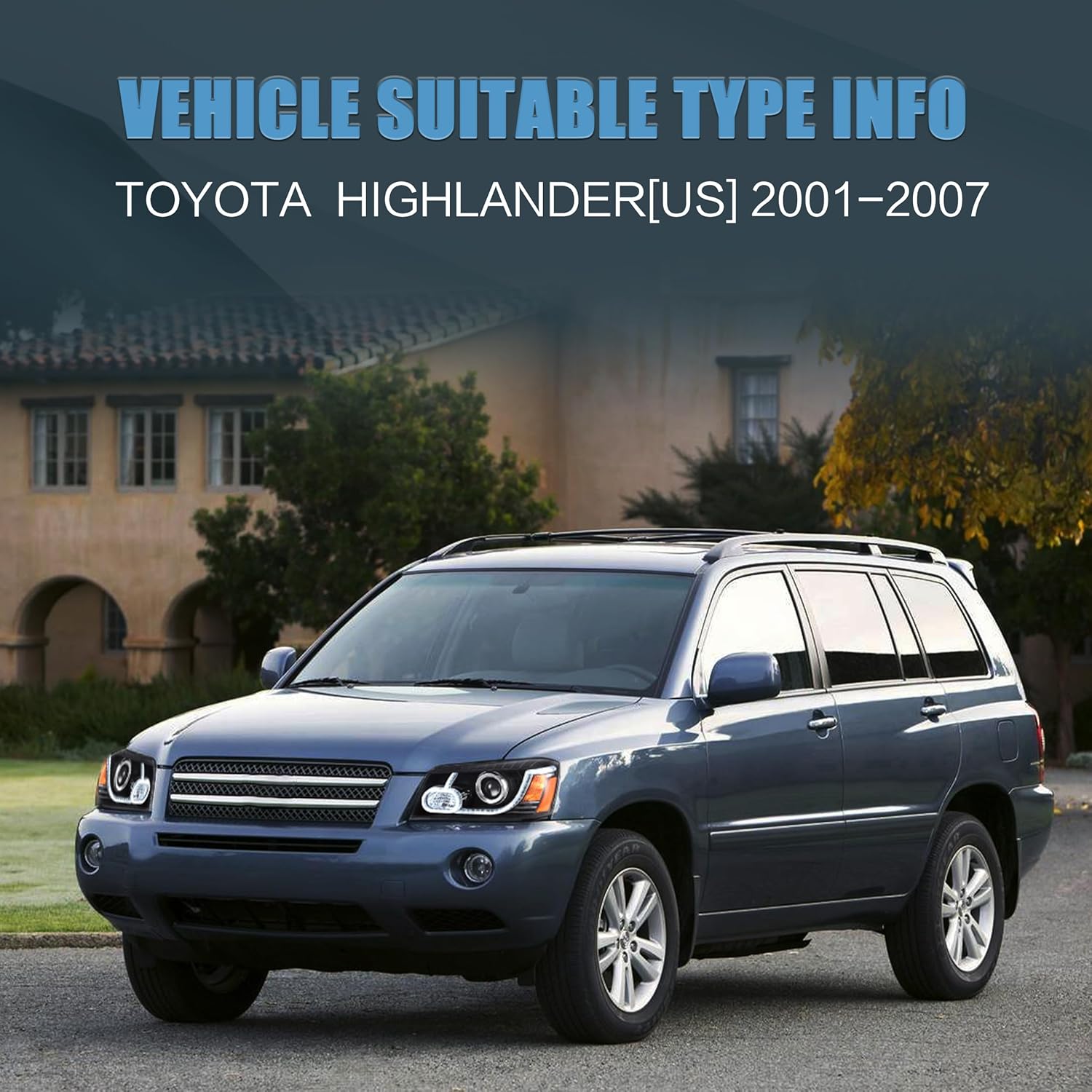 VLAND Headlight Assembly Fit for 2001-2007 Toyota Highlander 1th Gen, Projector