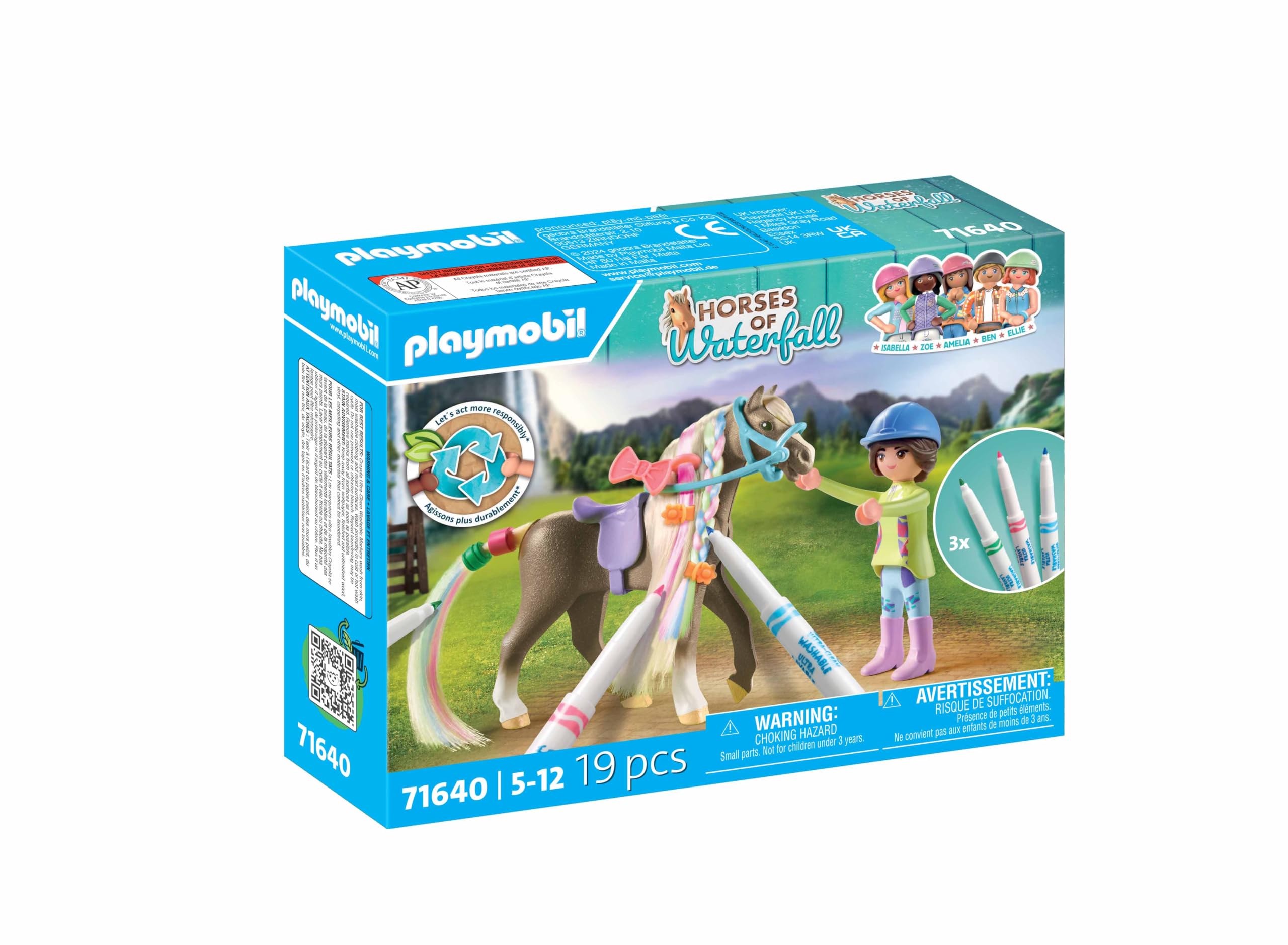 Playmobil 71640 Horses of Waterfall: Washable Horse Set, including a figure, a horse, and three CRAYOLA markers - Image 2