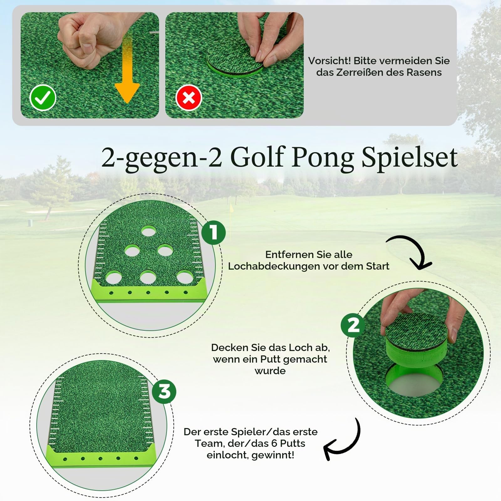 LIFEZEAL Faltbare Golfmatte, Schlagmatte mit 12 Löchern, Hitting Mat mit 2 Teleskop-Golfschlägern, 6 Bällen, Tasche, Golf Puttingmatte für Profis und Fans