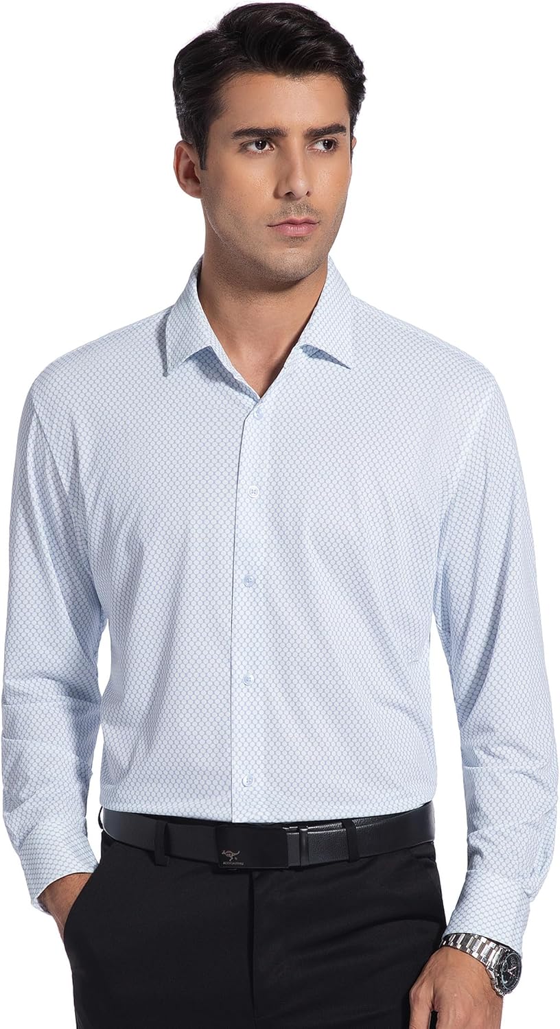 Esabel.C Men's Print Button Down Shirts High Stretch Long Sleeve Breathable Regular Fit Easy Care Knit Dress Shirts for Men - Image 6