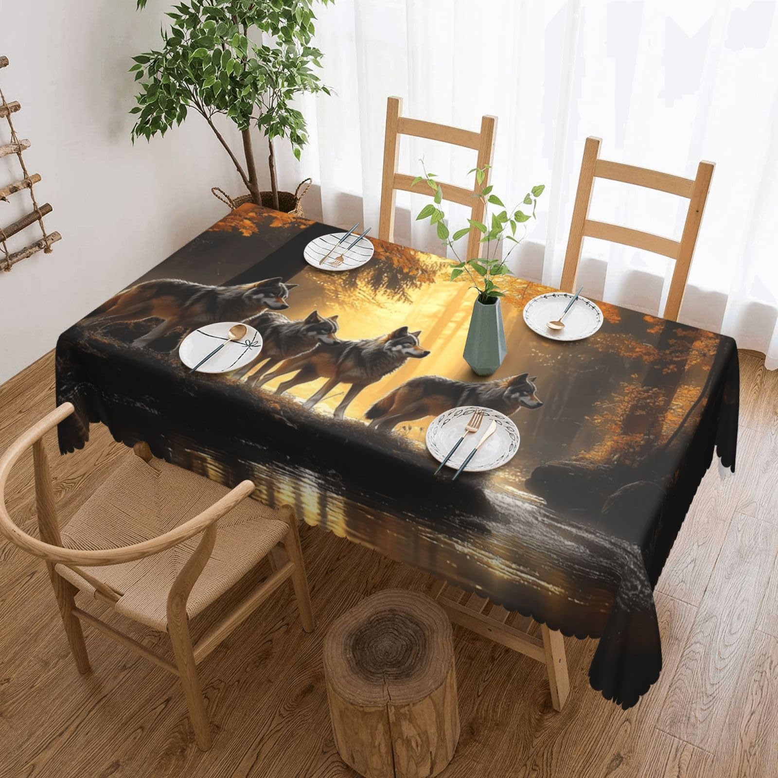 Nappe rectangle quatre loups 137x183cm pour table de salle à manger