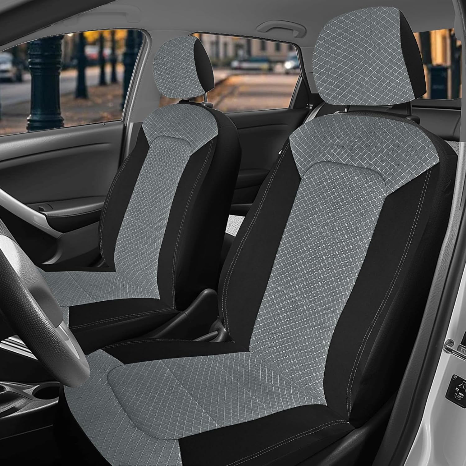 Nilight Car Seat Cover 2PCS Black Grey Breathable Mesh Interior Covers with Removable Headrest Airbag Compatible Universal for Cars Truck and SUV Front Seats