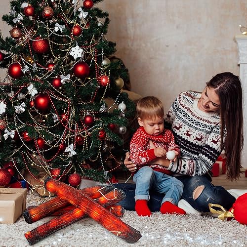 Miniatura 4 de Tuanse 4 piezas de 16 pulgadas sin llama de leña de fuego falso, decoración de camping, chimenea sin llama, luz LED, registro de fuego falso para el