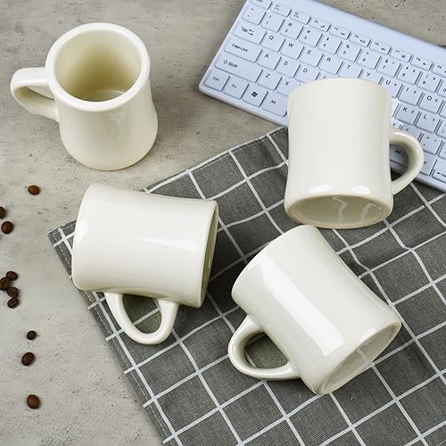 Miniatura 6 de Juego de 4 tazas de café blancas de 11 onzas, ideal para juego de cocina, viajes y té caliente (crema)