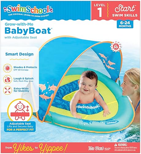 Vista 45 de SwimSchool Infant Baby Pool Floats, Free Swimming, Super Buoyant – Ages 6-24 Months – Multiple Colors/Styles – Adjustable Canopies and Seats, Splash