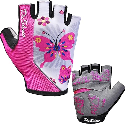 DuShow Guantes de ciclismo de medio dedo para mujer, acolchados de gel, antideslizantes, absorben los golpes, para montaña, carretera, bicicleta,