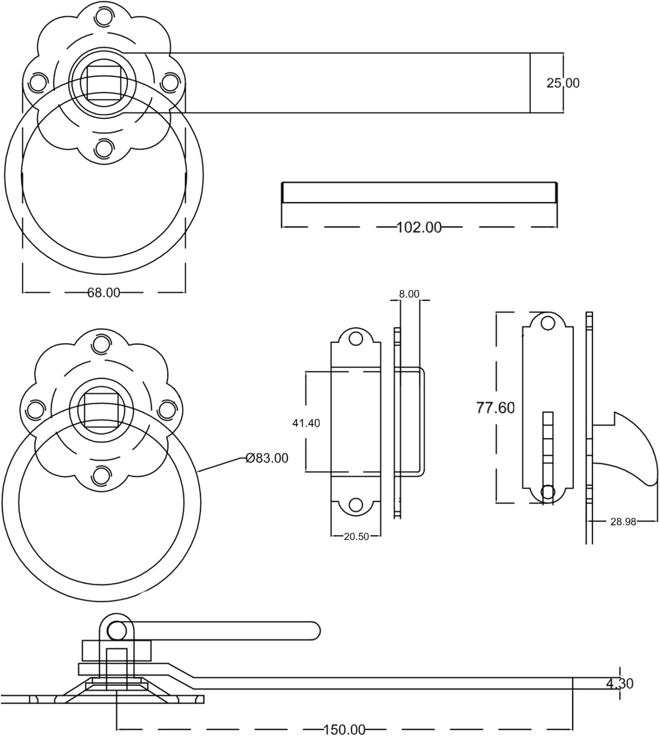 Ring Gate Latch | 6 INCH / 200mm | Plain Ring | Black Powder Coating - Image 4