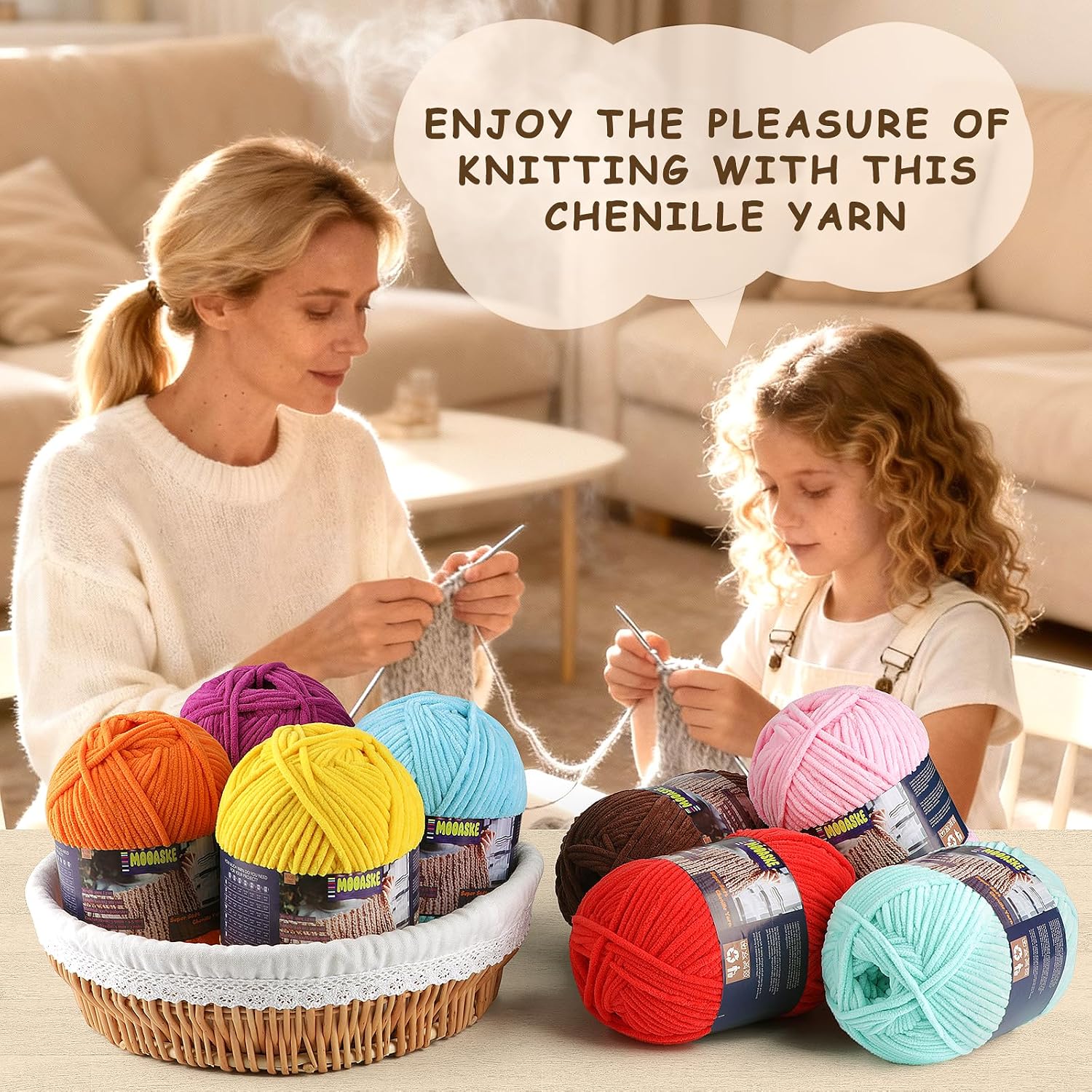 2 Skeins Fluffy Chenille Yarn for Crocheting - Baby Blanket Yarn for Knitting - Velvet Yarn for Amigurumi Crochet, Ultra Soft Yarns Total Weight 400g/14oz, Total Length 480m/524yard