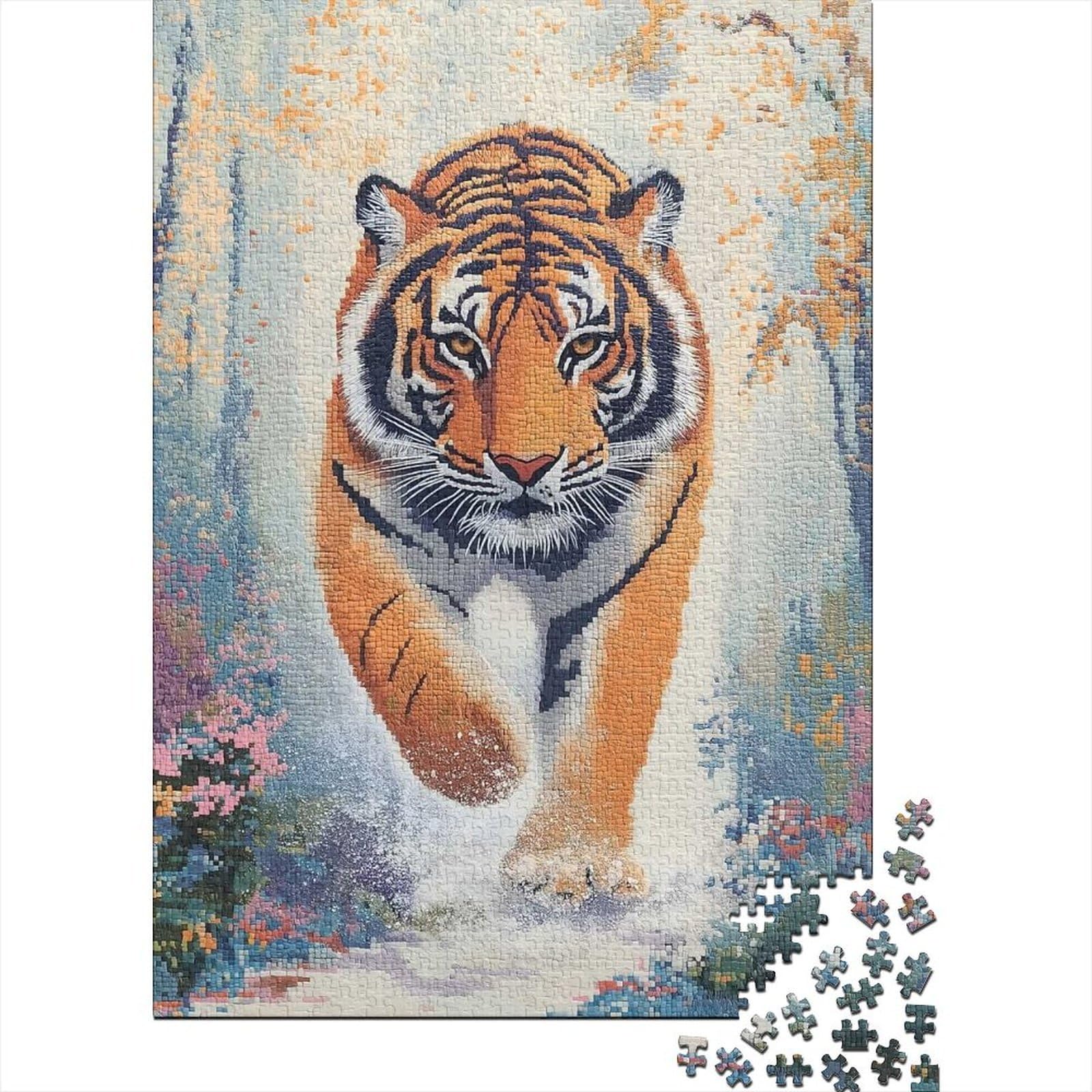 Tiger Walking Through Snow Puzzle Game 1000 Pieces for Adults, Animal Lover Gift, Screen Free Family Activity, 52x38cm/1000pcs
