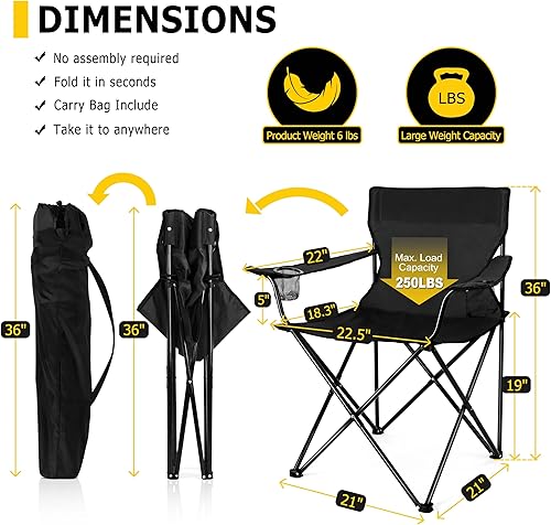 Miniatura 2 de Joyfair Portable Camping Chair, Outdoor Lawn Folding Chairs for Adults, Heavy Duty Large Foldable Chairs for Beach, Fishing, Tailgating Outdoor